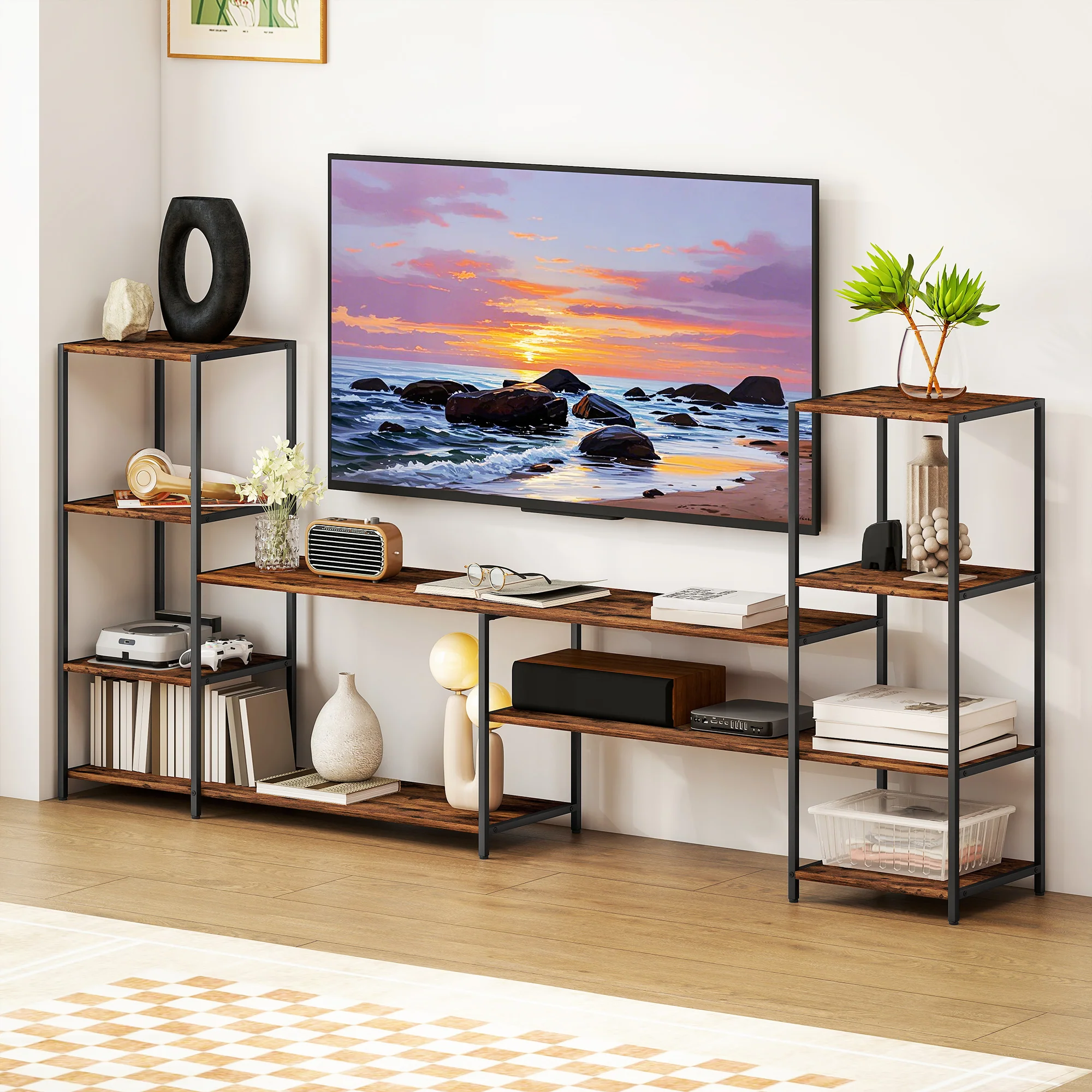HOMCOM TV Unit For TVs Up To, Industrial TV Stand With Shelves - Image 2