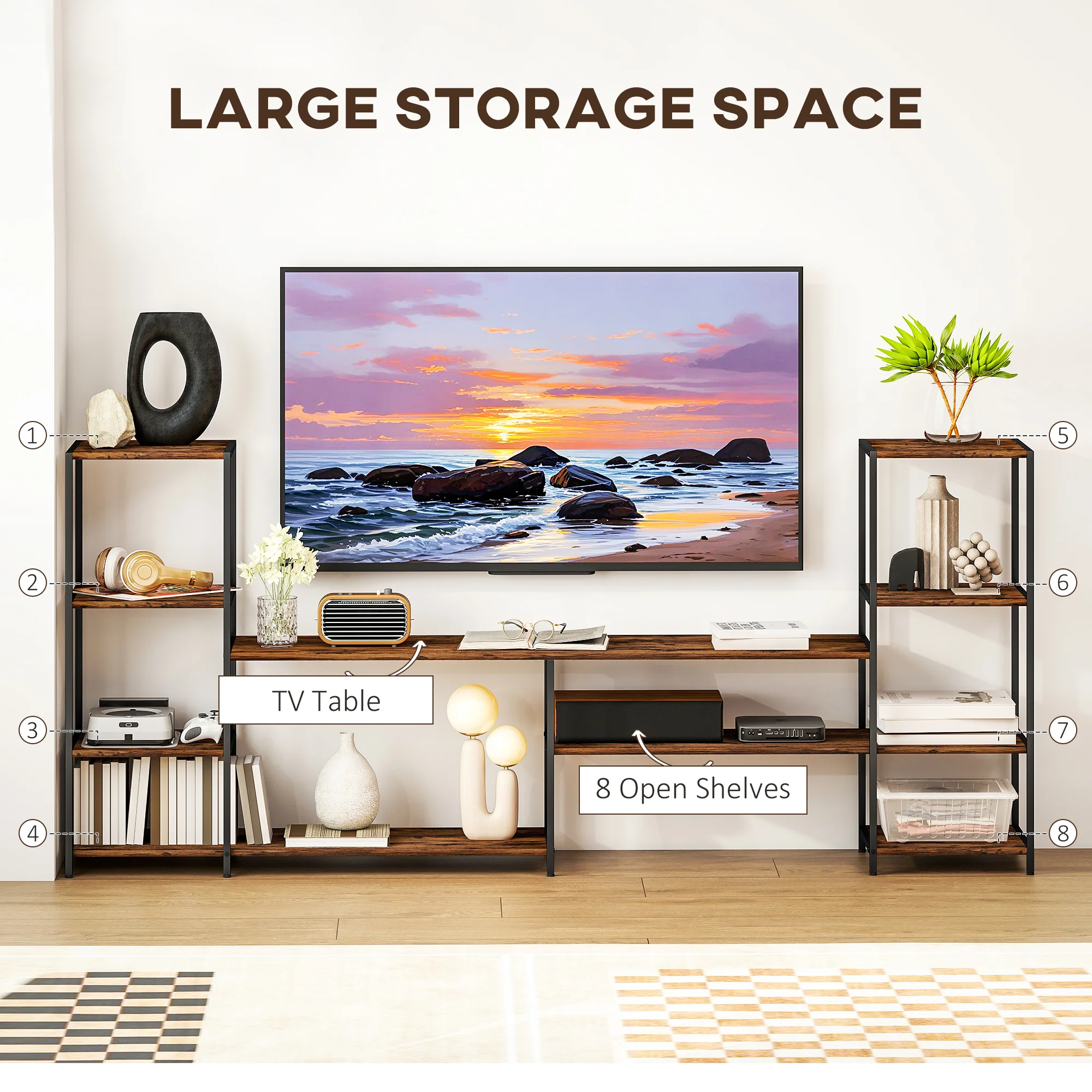HOMCOM TV Unit For TVs Up To, Industrial TV Stand With Shelves - Image 3
