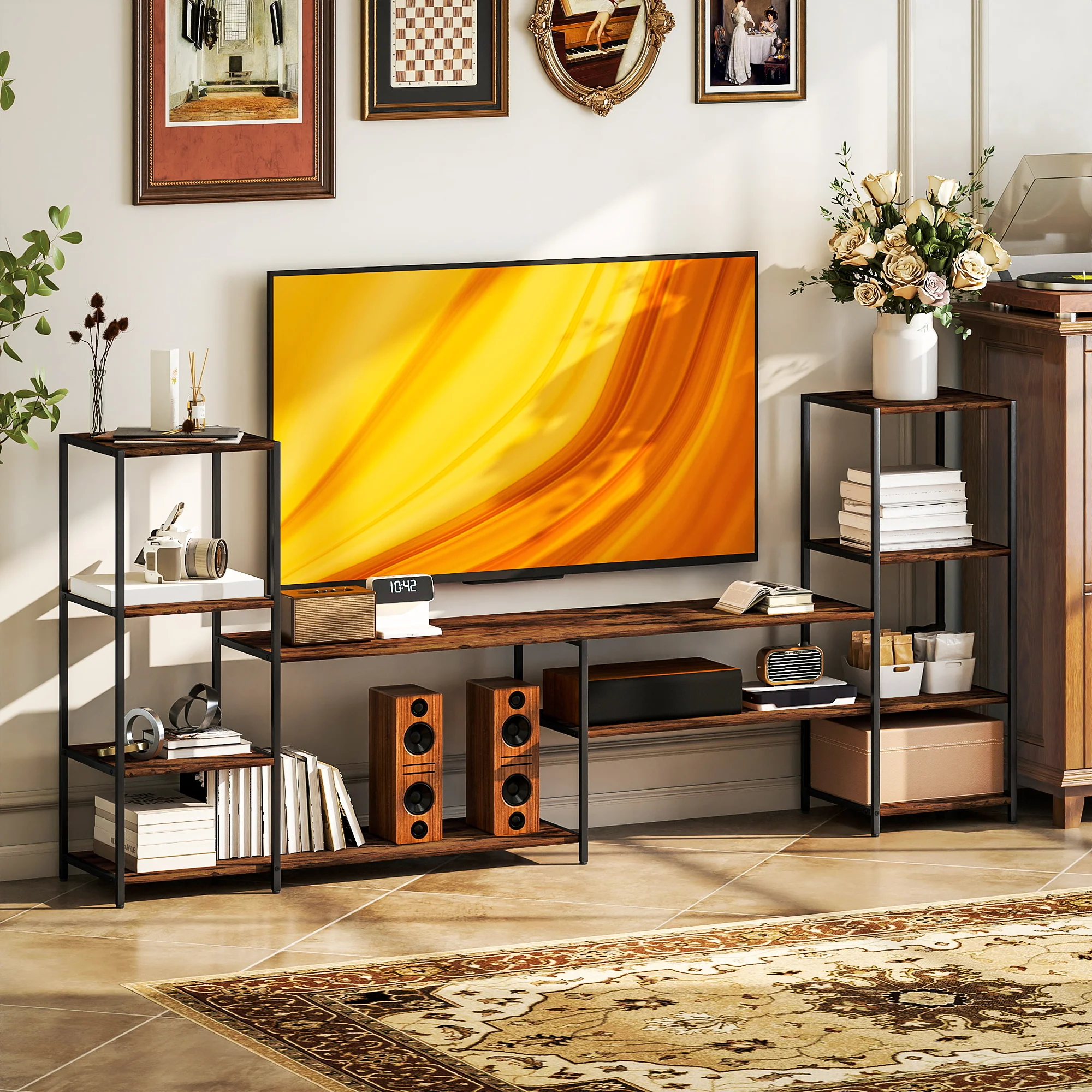 HOMCOM TV Unit For TVs Up To, Industrial TV Stand With Shelves - Image 6