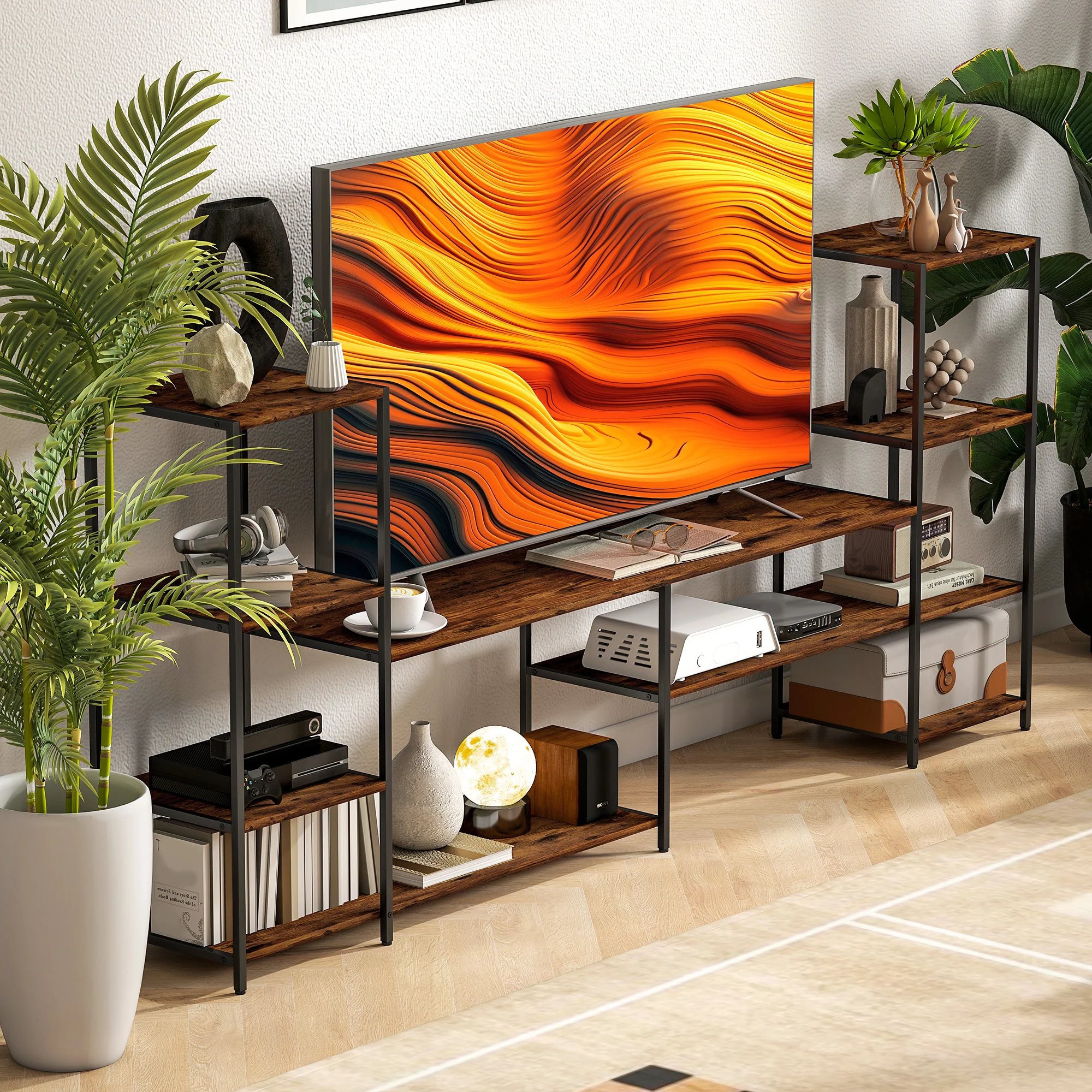 HOMCOM TV Unit For TVs Up To, Industrial TV Stand With Shelves - Image 7