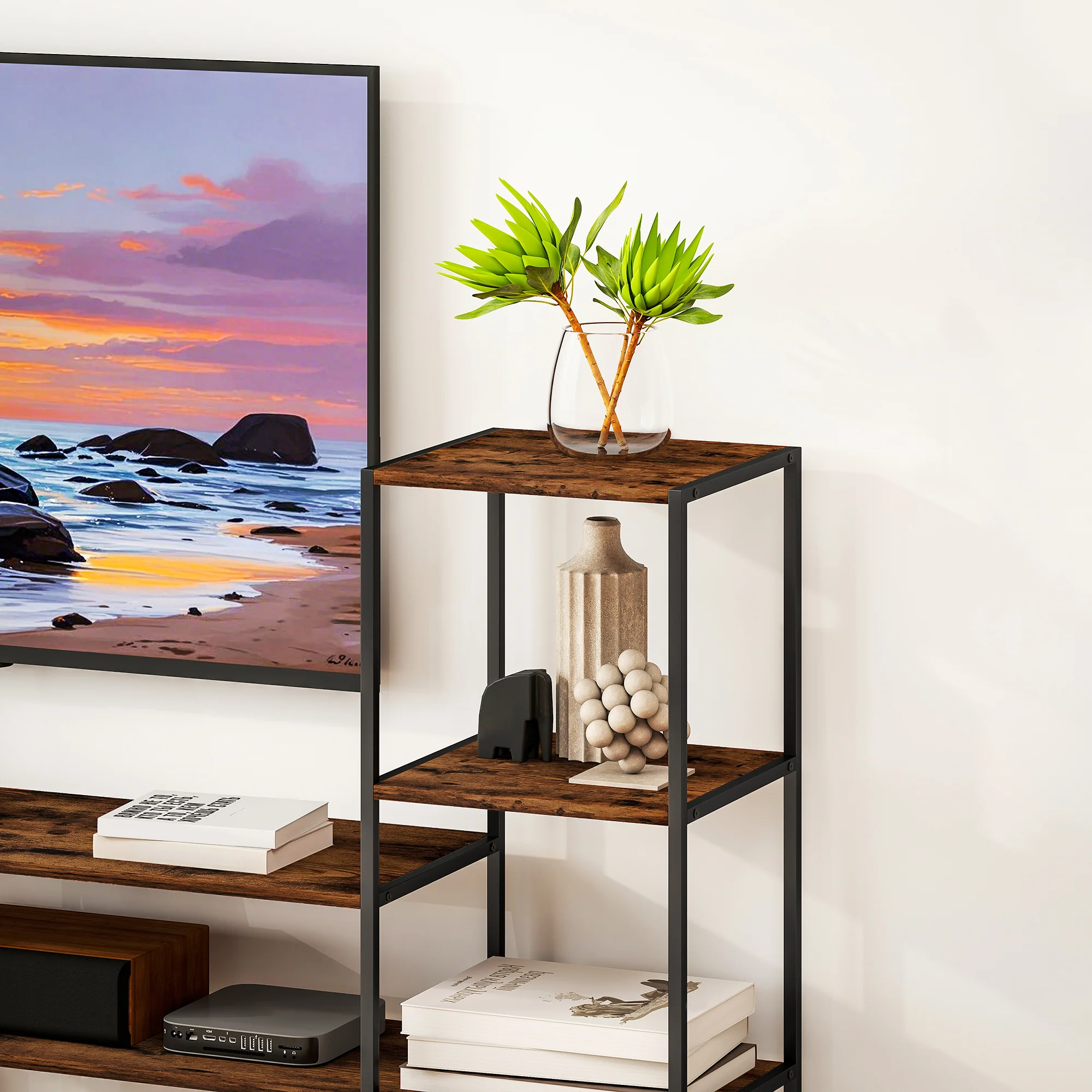 HOMCOM TV Unit For TVs Up To, Industrial TV Stand With Shelves - Image 9