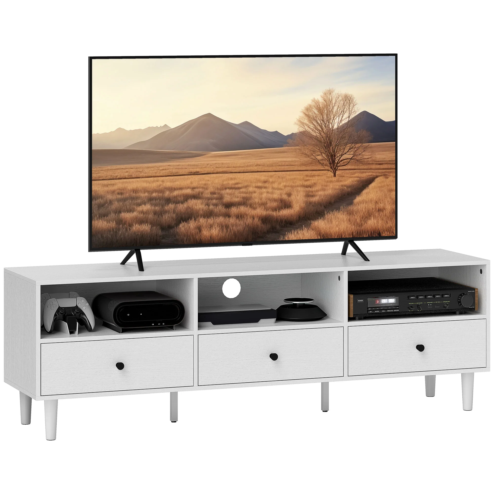 HOMCOM TV Unit, TV Cabinet for up to 75\", with Drawers, Shelves, White