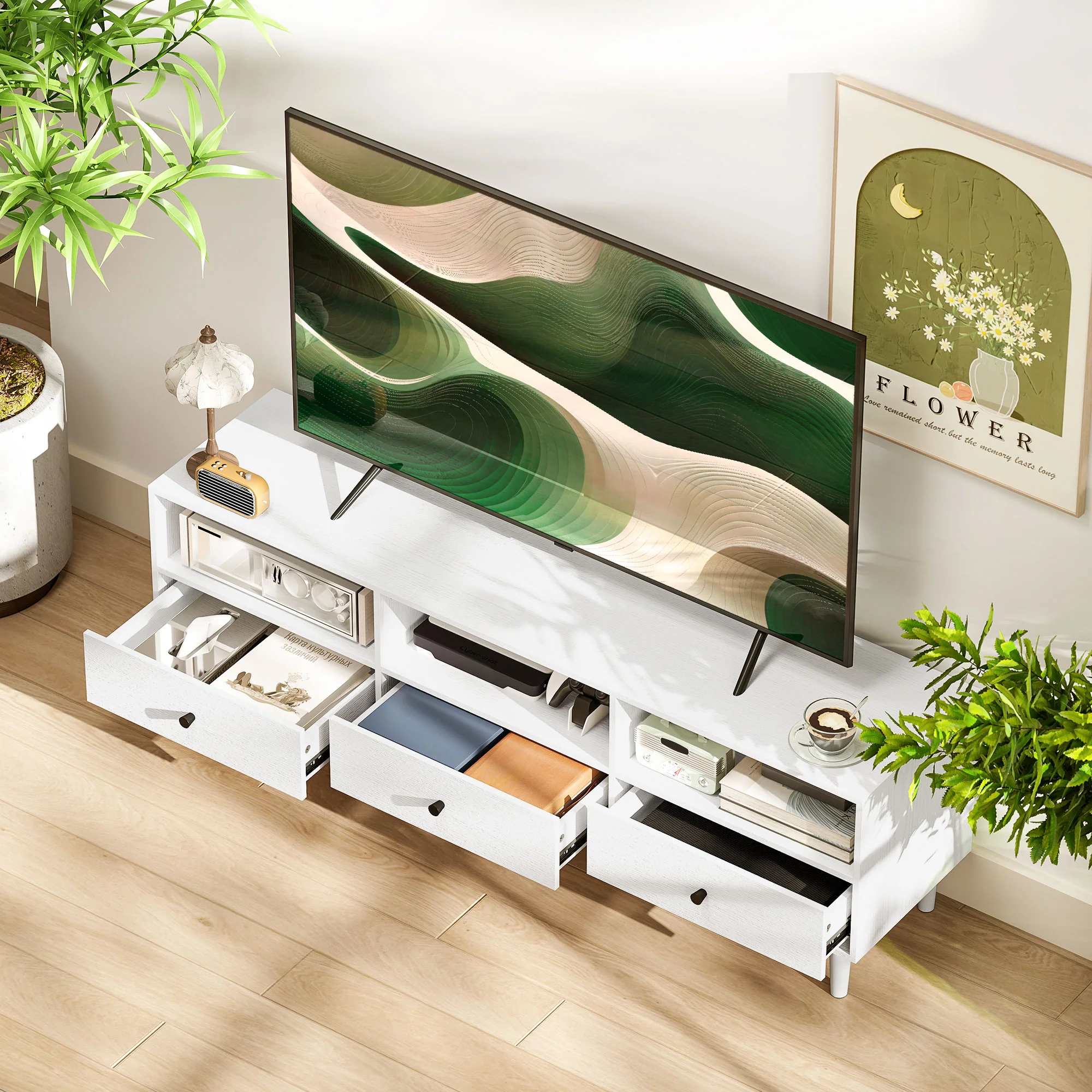 HOMCOM TV Unit, TV Cabinet for up to 75\", with Drawers, Shelves, White - Image 6