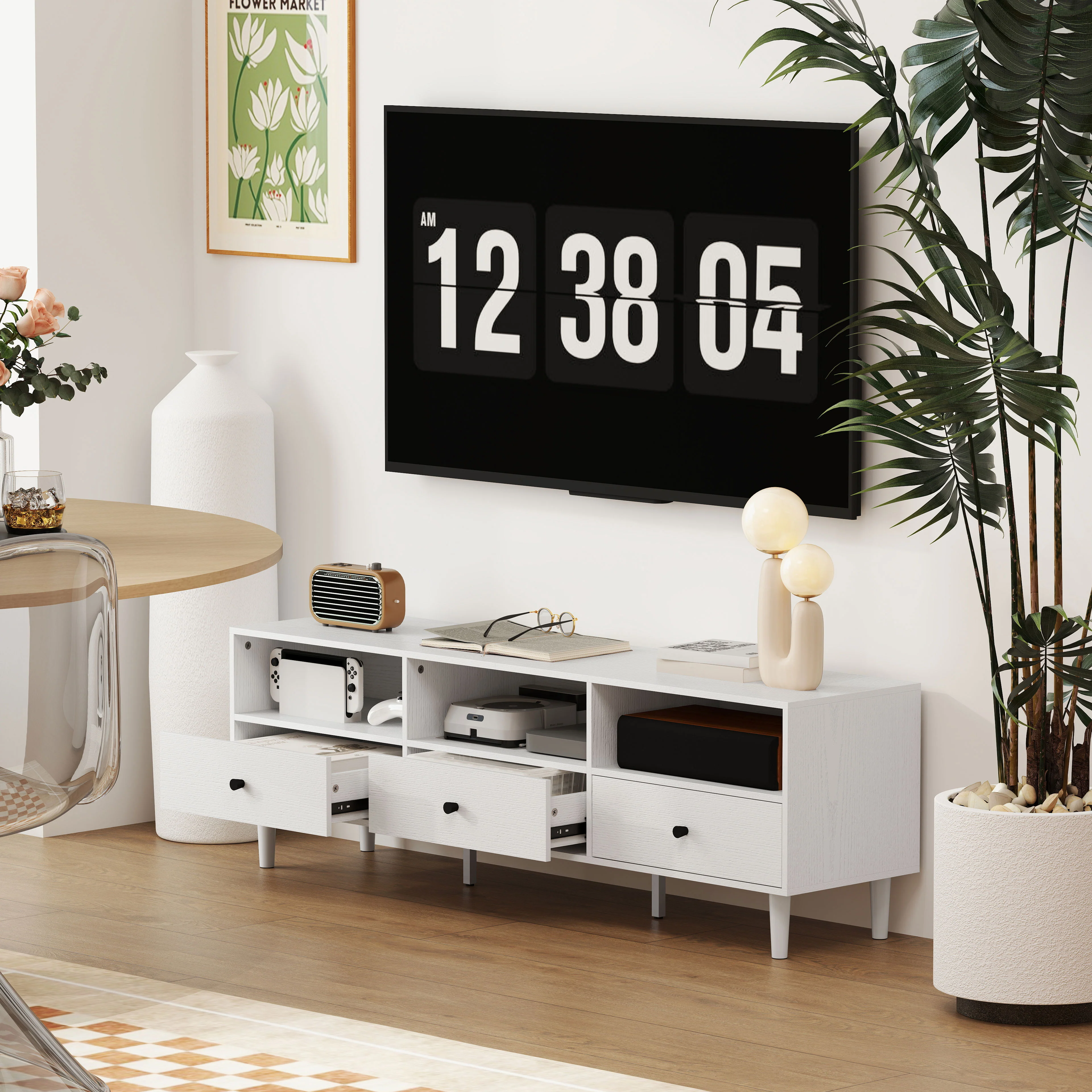 HOMCOM TV Unit, TV Cabinet for up to 75\", with Drawers, Shelves, White - Image 7