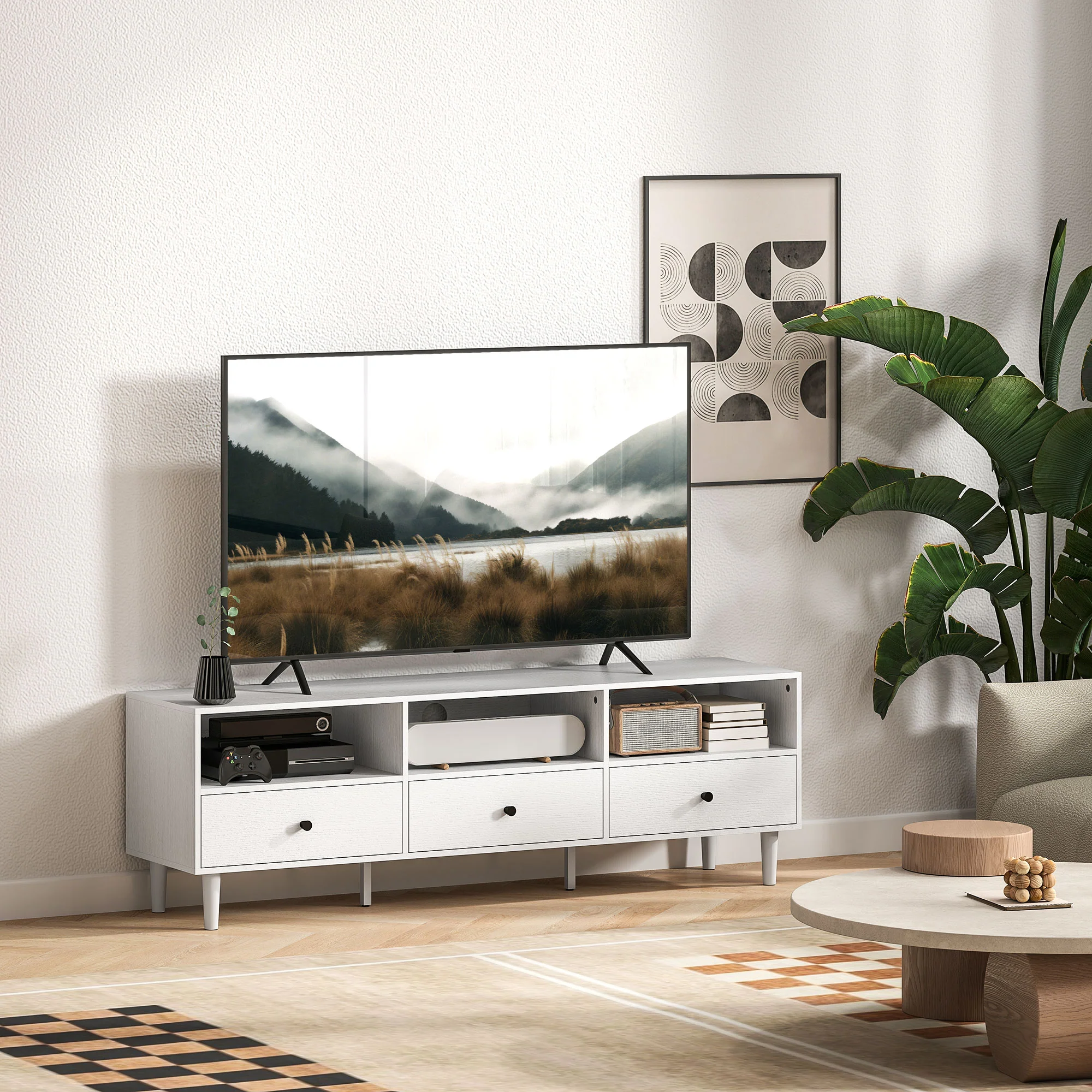 HOMCOM TV Unit, TV Cabinet for up to 75\", with Drawers, Shelves, White - Image 8