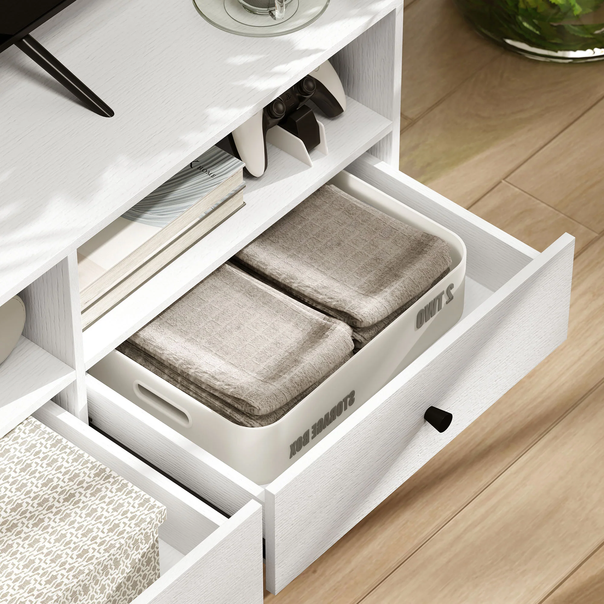 HOMCOM TV Unit, TV Cabinet for up to 75\", with Drawers, Shelves, White - Image 9