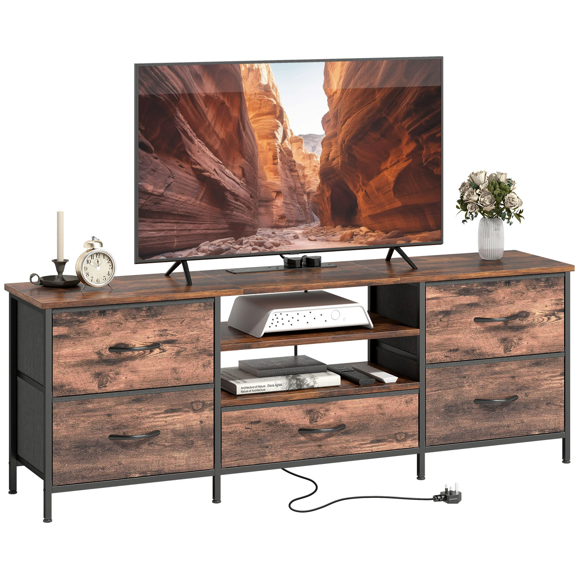 HOMCOM TV Unit with Charging Station, TV Stand for TVs up to 65 Inch