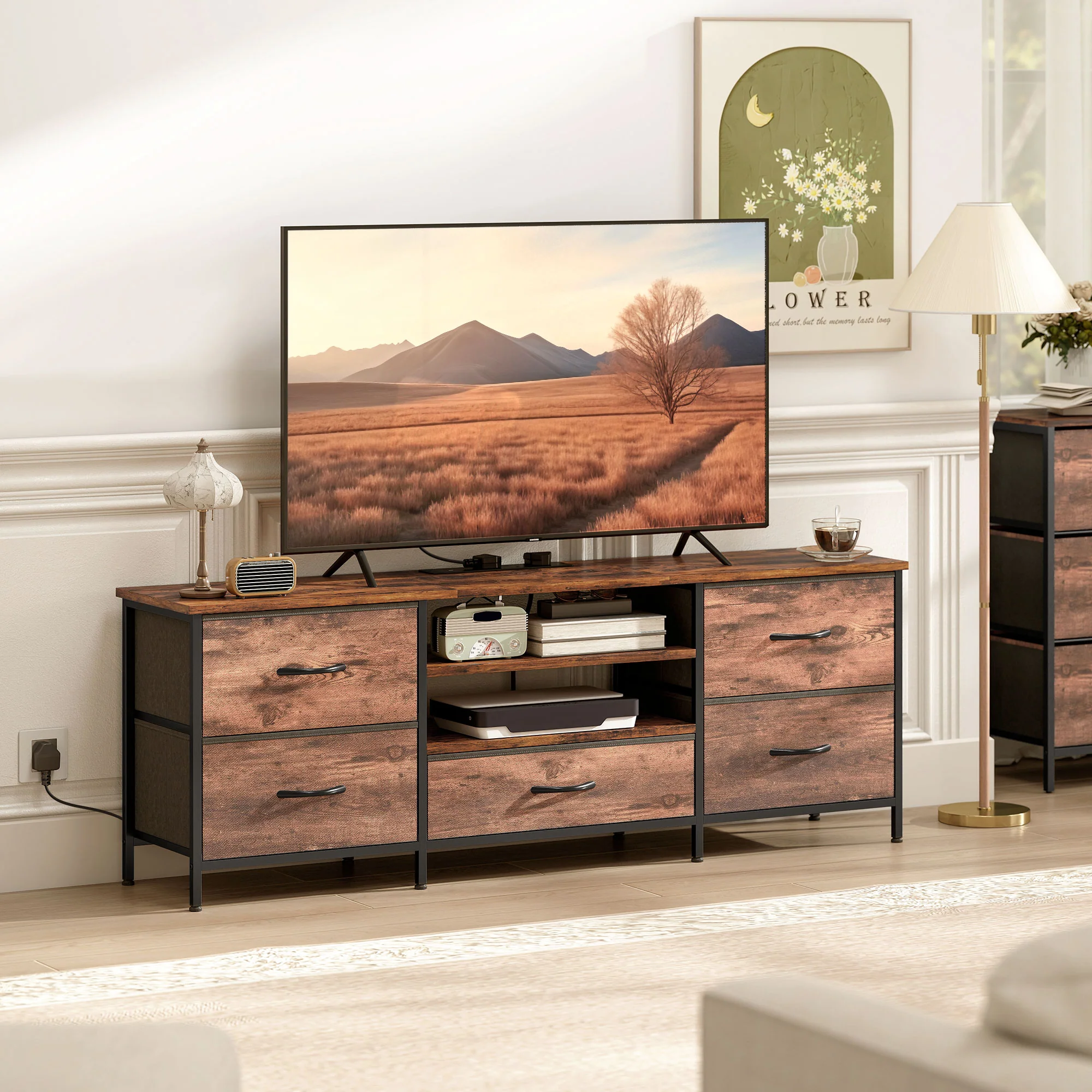HOMCOM TV Unit with Charging Station, TV Stand for TVs up to 65 Inch - Image 2