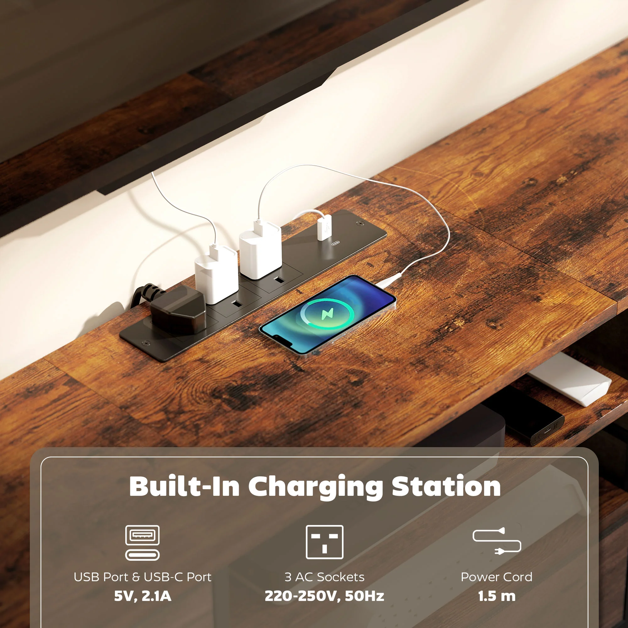 HOMCOM TV Unit with Charging Station, TV Stand for TVs up to 65 Inch - Image 3