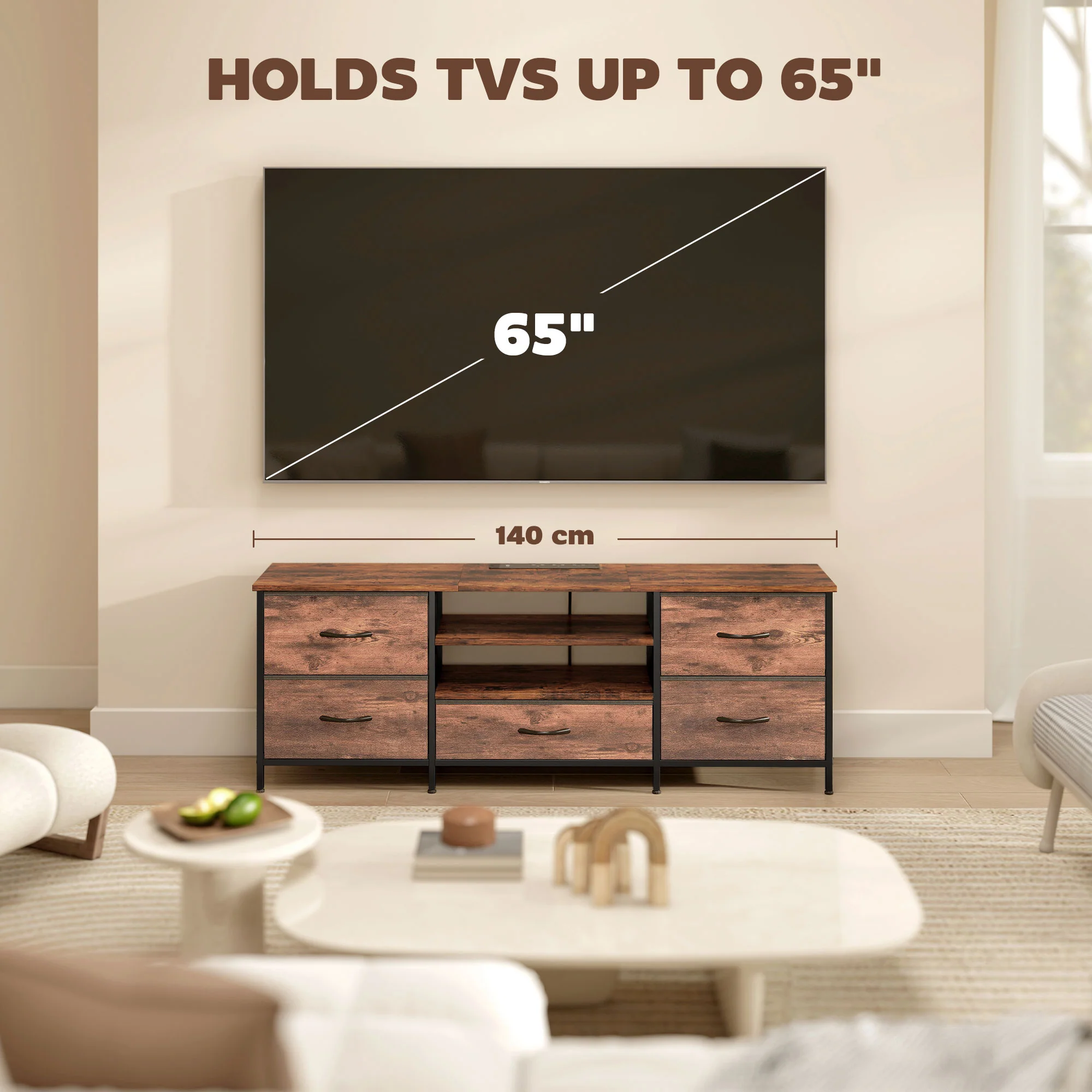 HOMCOM TV Unit with Charging Station, TV Stand for TVs up to 65 Inch - Image 7