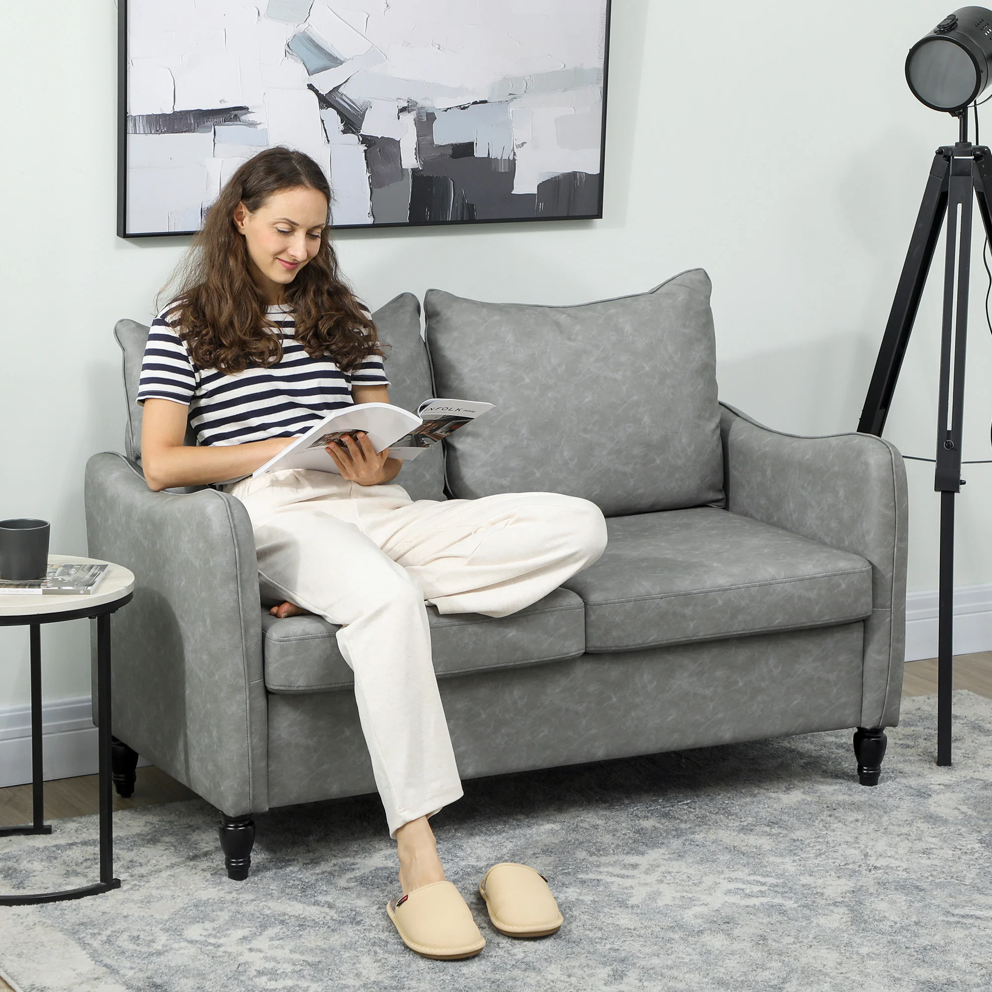 HOMCOM Two-Seater Sofa, Modern Small Sofa With Solid Wood Legs - Image 11