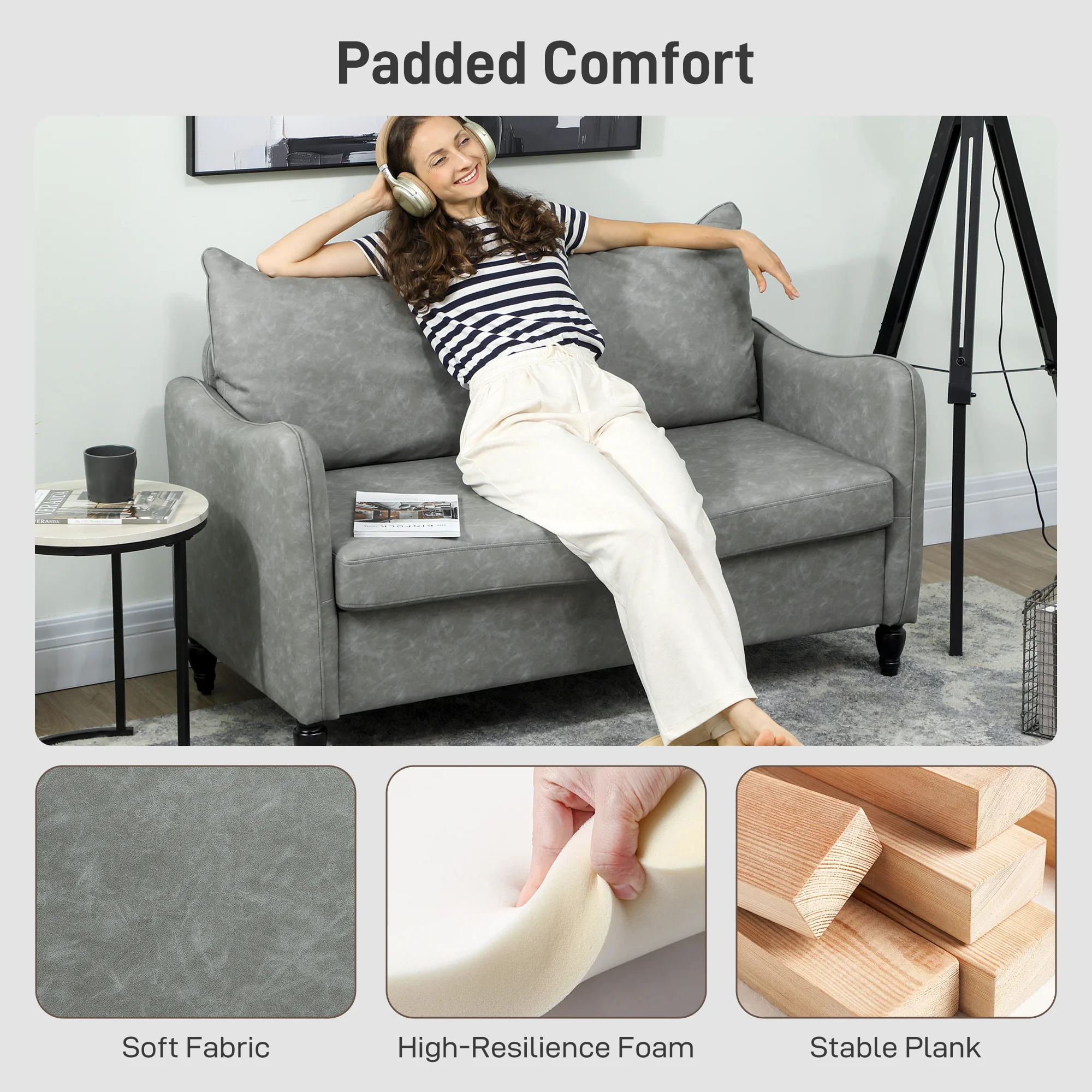HOMCOM Two-Seater Sofa, Modern Small Sofa With Solid Wood Legs - Image 13