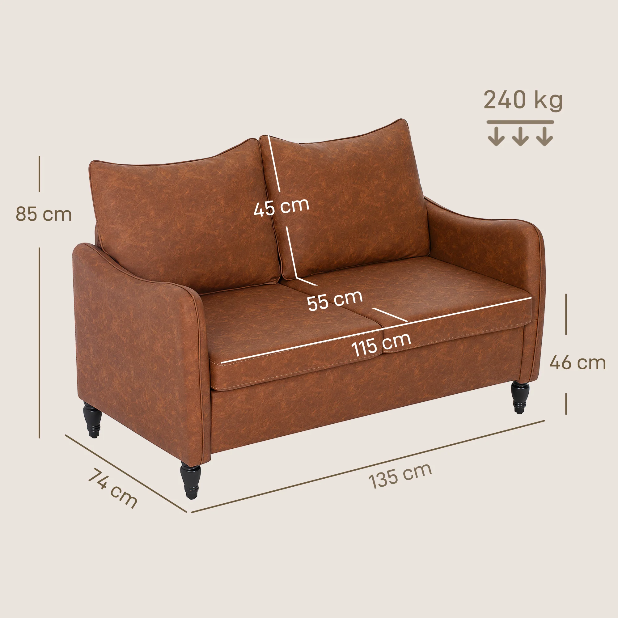 HOMCOM Two-Seater Sofa, Modern Small Sofa With Solid Wood Legs - Image 3