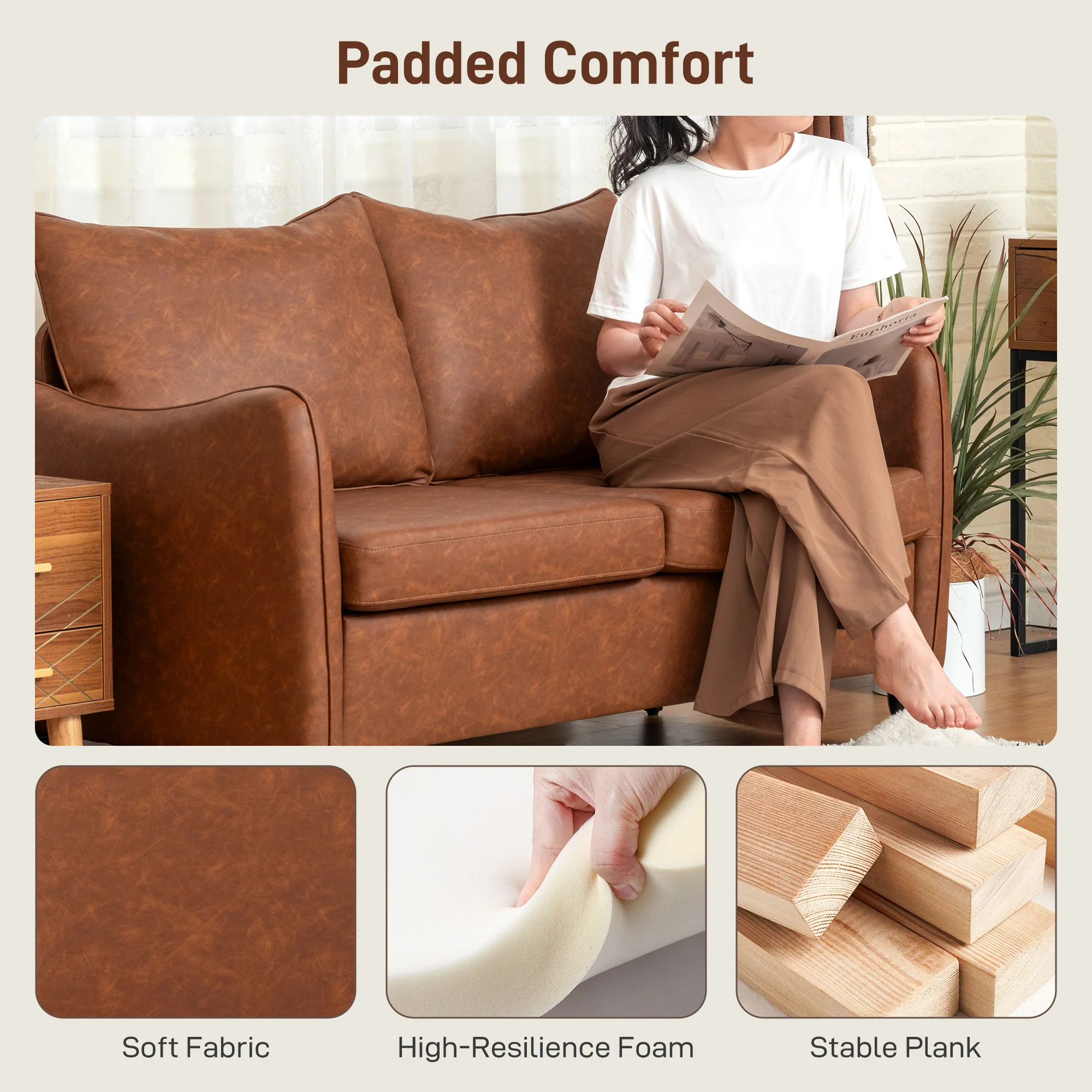 HOMCOM Two-Seater Sofa, Modern Small Sofa With Solid Wood Legs - Image 4