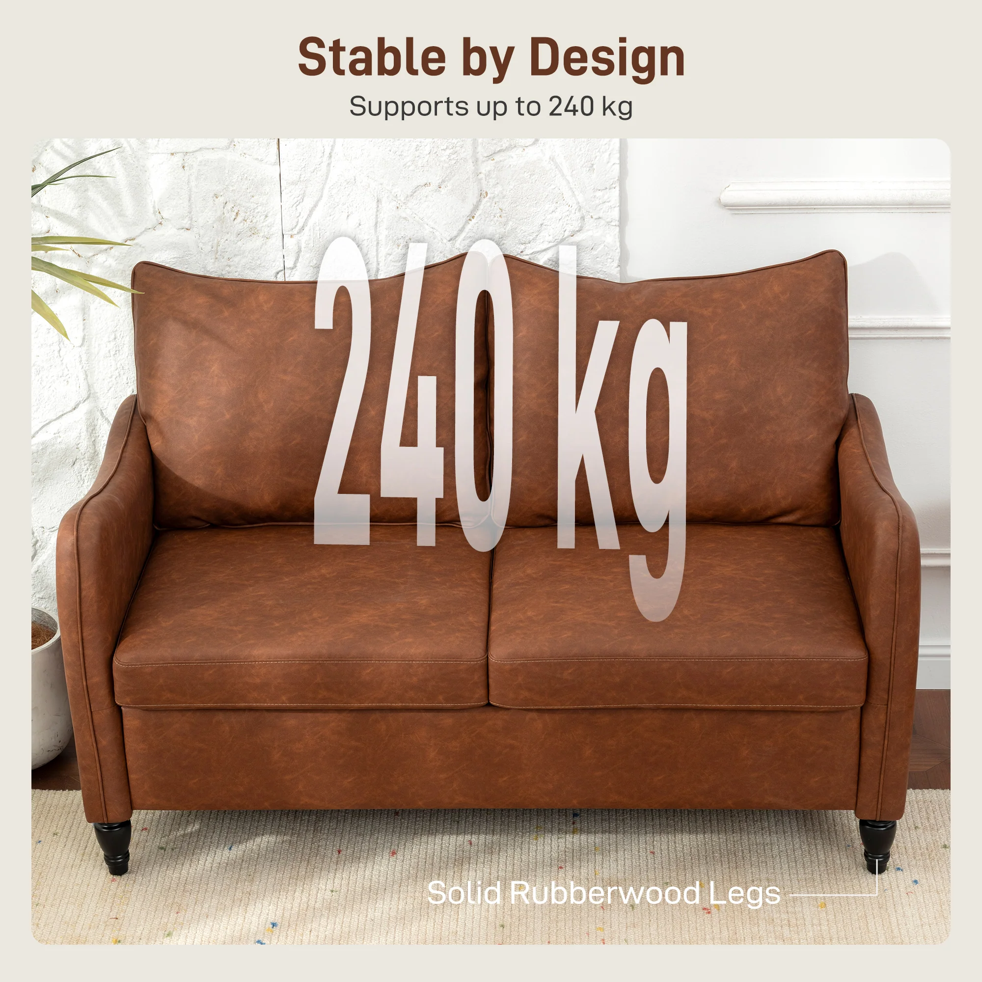HOMCOM Two-Seater Sofa, Modern Small Sofa With Solid Wood Legs - Image 5