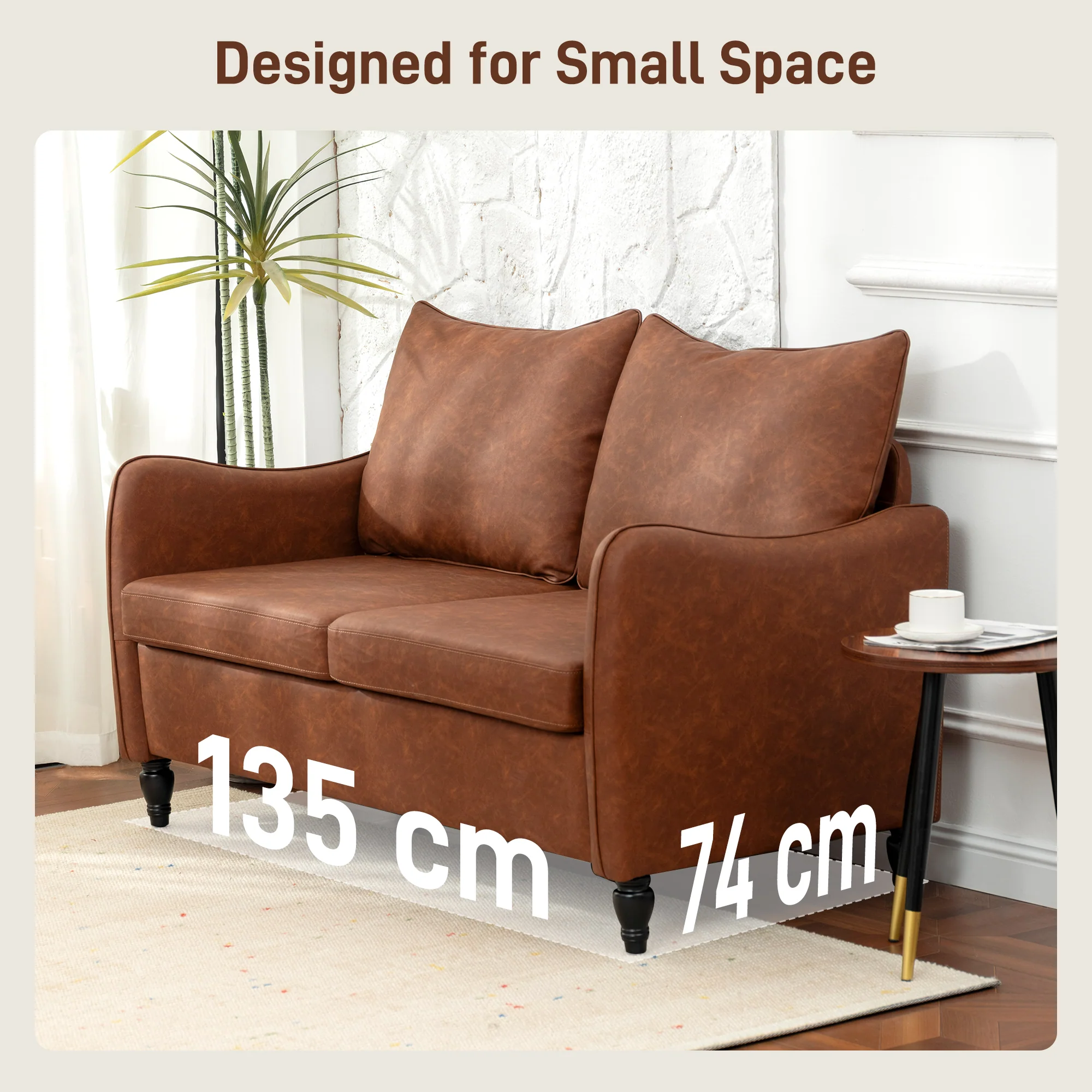 HOMCOM Two-Seater Sofa, Modern Small Sofa With Solid Wood Legs - Image 6