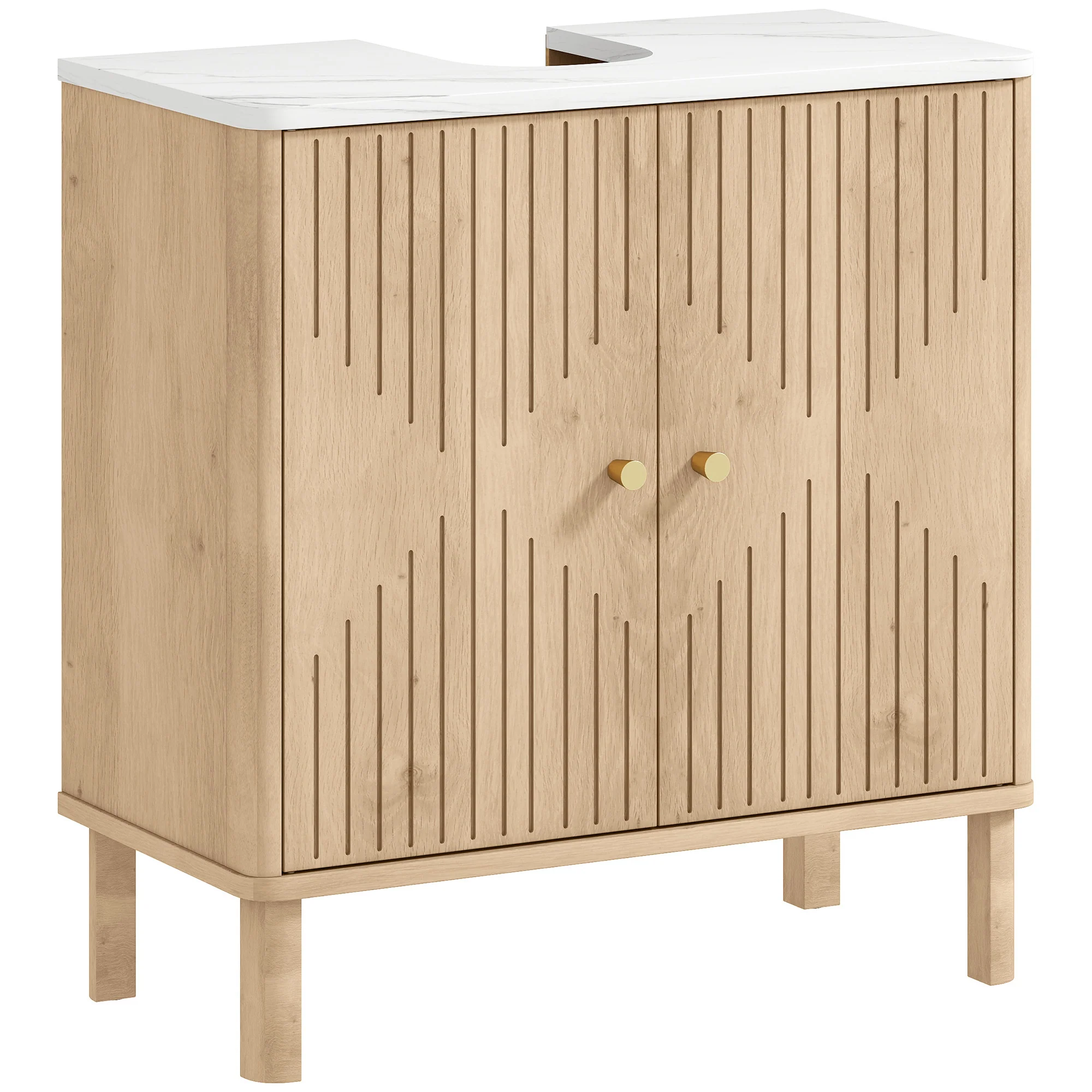 HOMCOM Under Sink Bathroom Cabinet For Basin Without Or With Pedestal, Oak