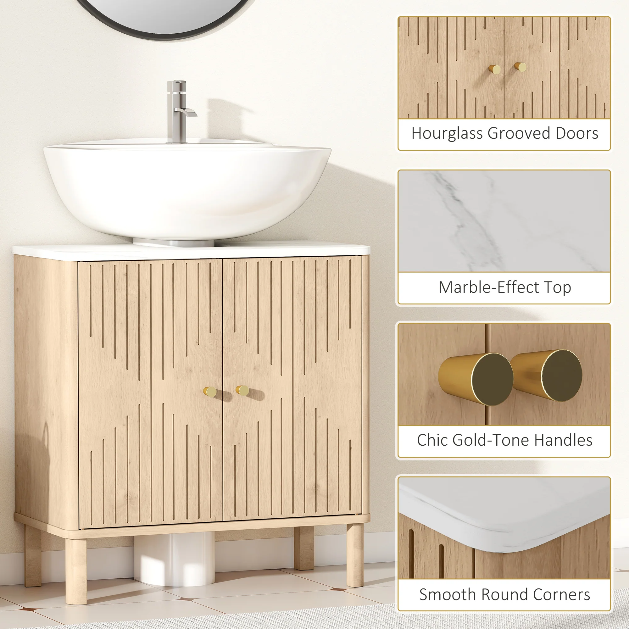 HOMCOM Under Sink Bathroom Cabinet For Basin Without Or With Pedestal, Oak - Image 6