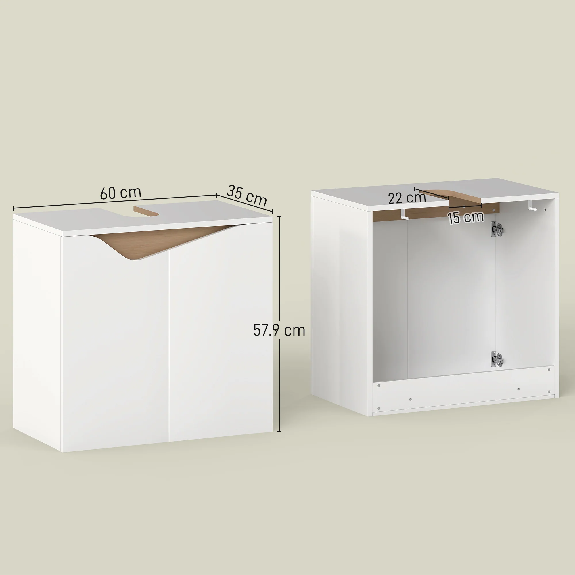 HOMCOM Under Sink Cabinet, Bathroom Sink Cabinet for Basin without Pedestal - Image 5
