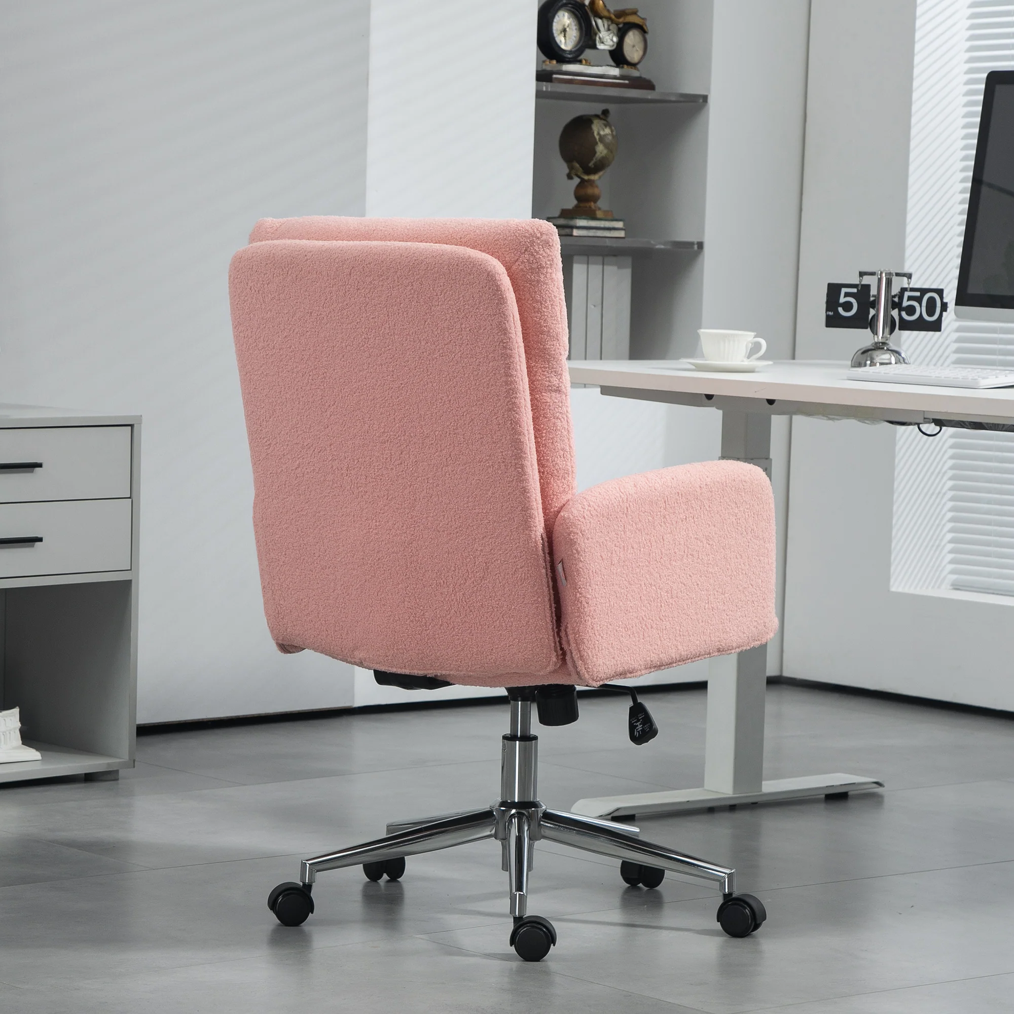 HOMCOM Upholstered Desk Chair with Height Adjustable, Pink - Image 8