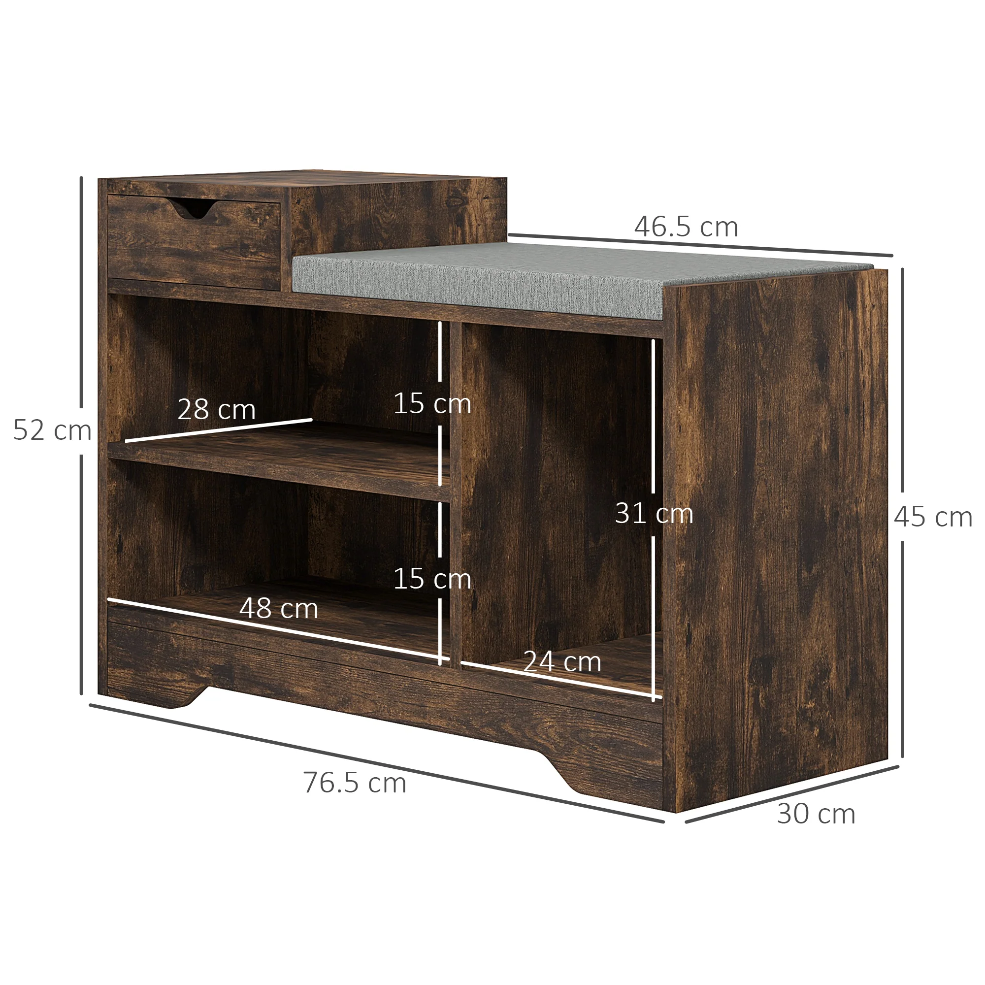 HOMCOM Upholstered Entryway Shoe Bench with Storage Drawer Open Shelf Brown - Image 5
