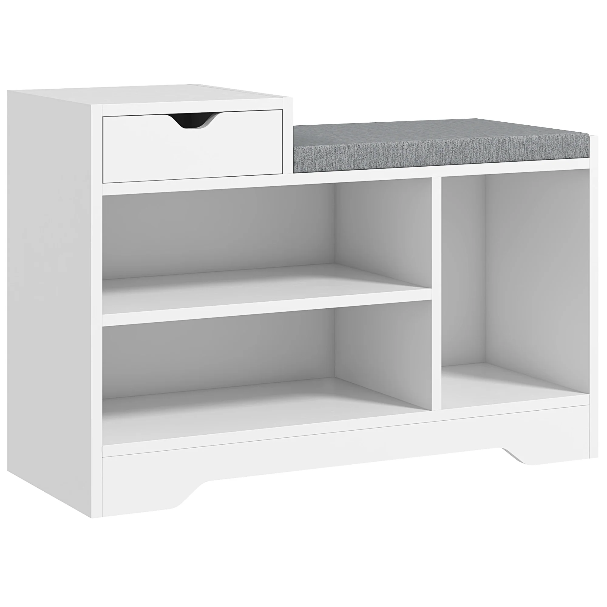HOMCOM Upholstered Entryway Shoe Bench with Storage Drawer Open Shelf White