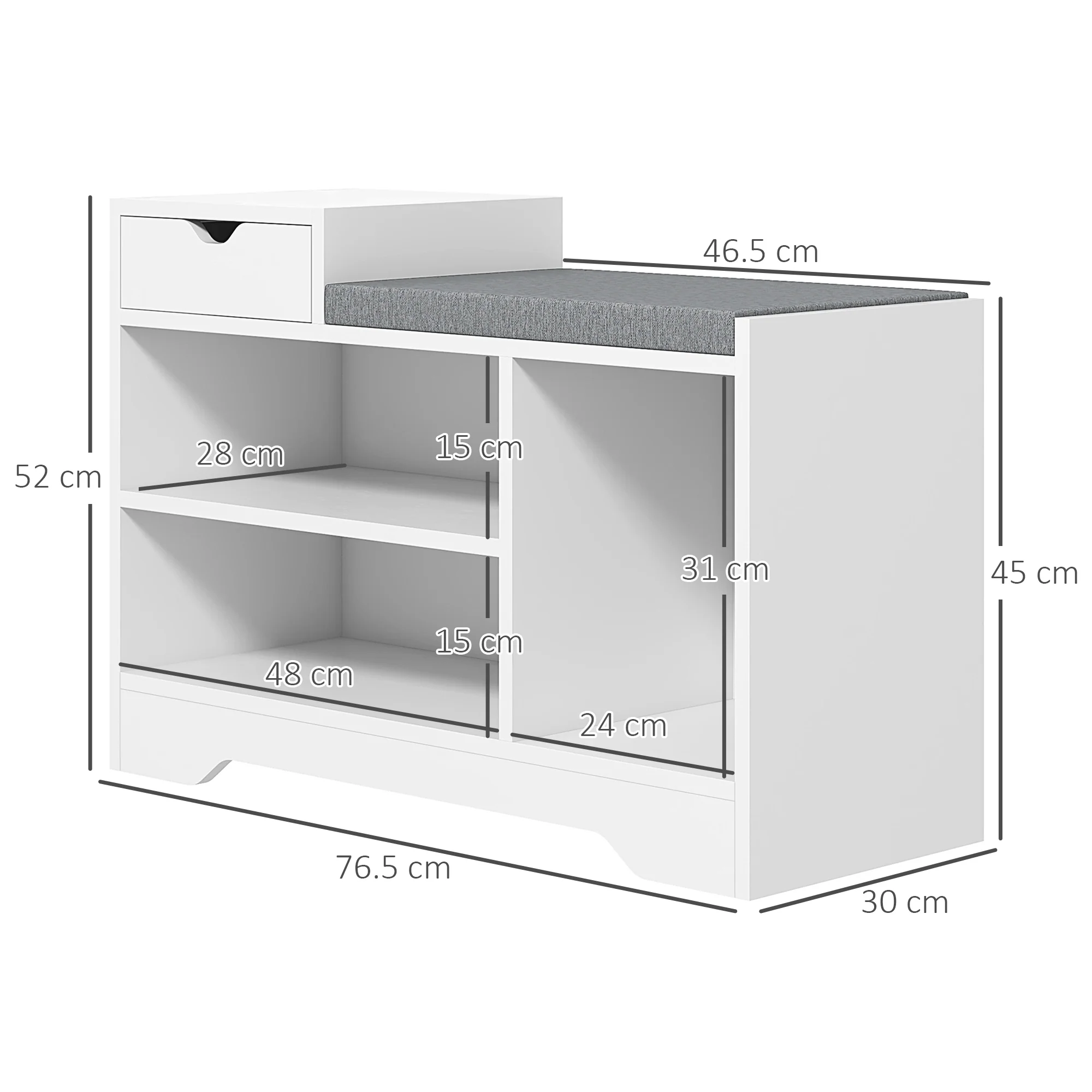 HOMCOM Upholstered Entryway Shoe Bench with Storage Drawer Open Shelf White - Image 5