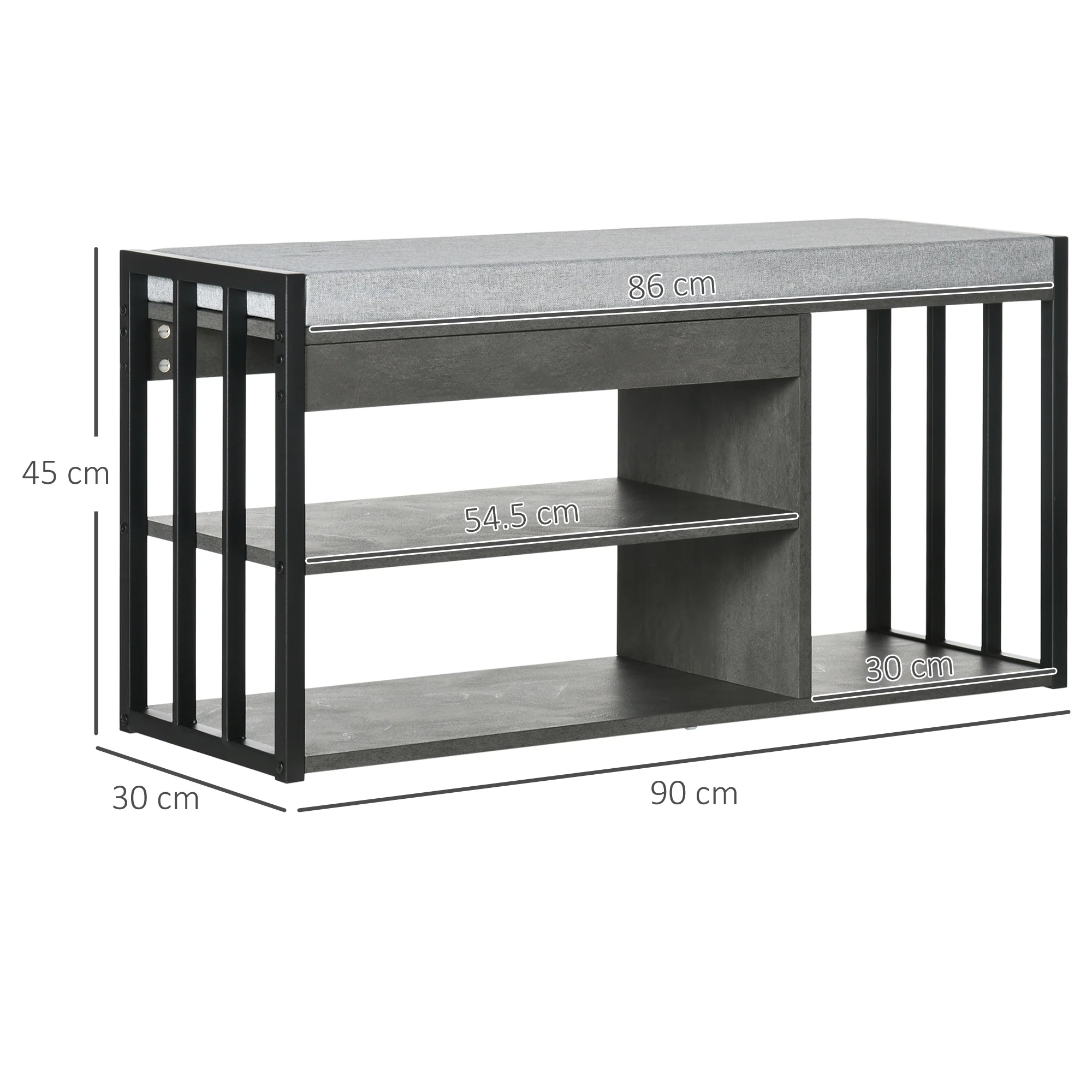 HOMCOM Upholstered Entryway Shoe Bench with Storage Open Shelves, Grey - Image 5