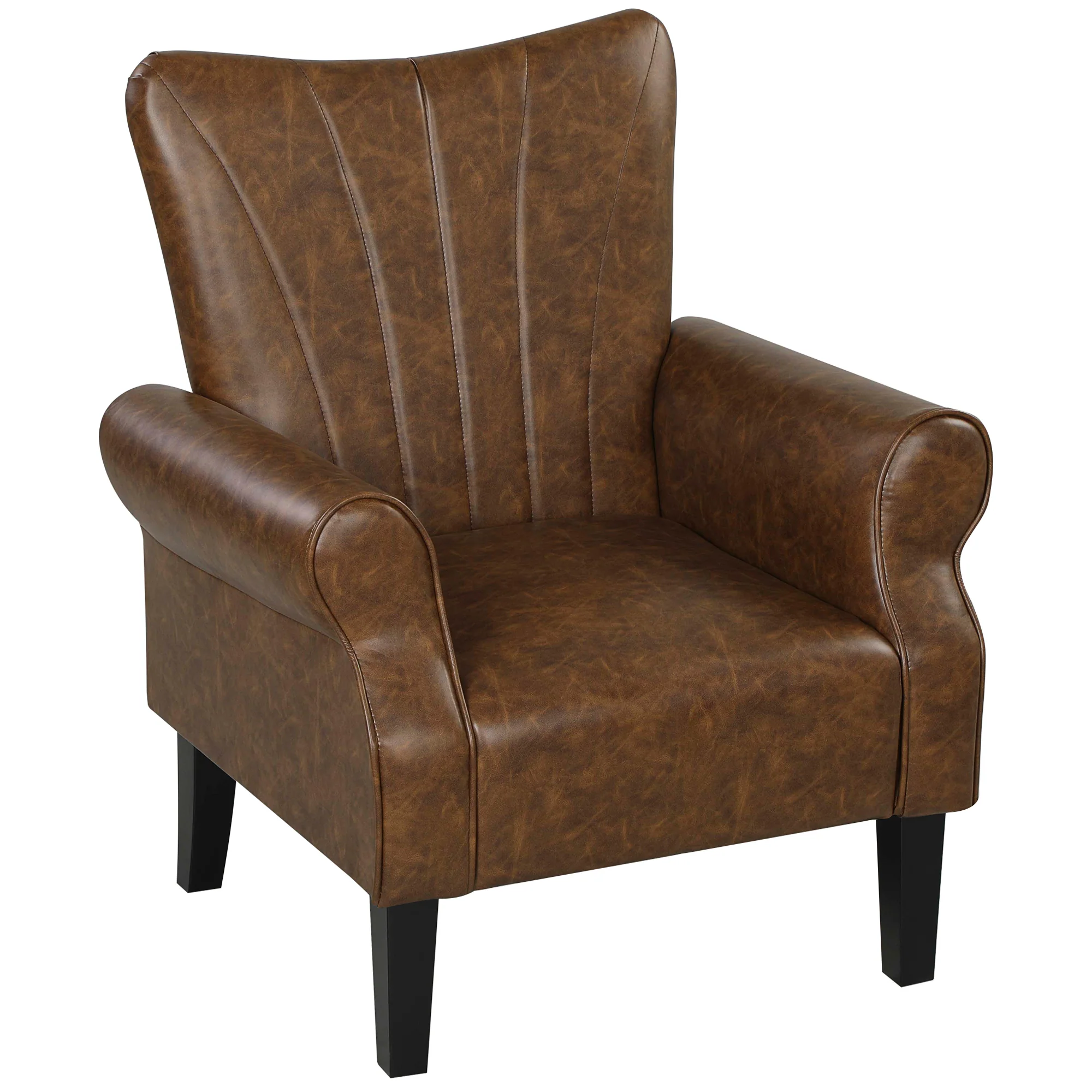 HOMCOM Upholstered Modern Accent Chair, Armchair With Wood Legs, Brown