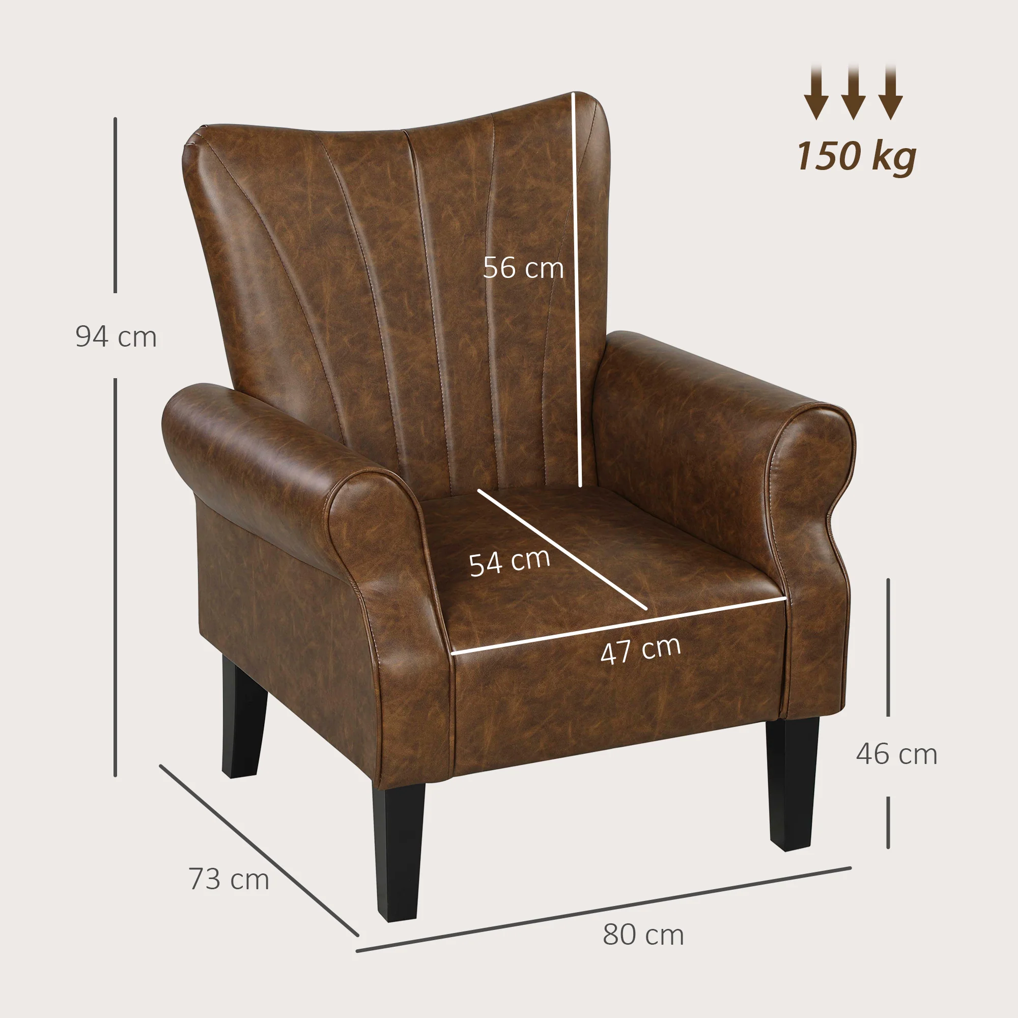 HOMCOM Upholstered Modern Accent Chair, Armchair With Wood Legs, Brown - Image 5