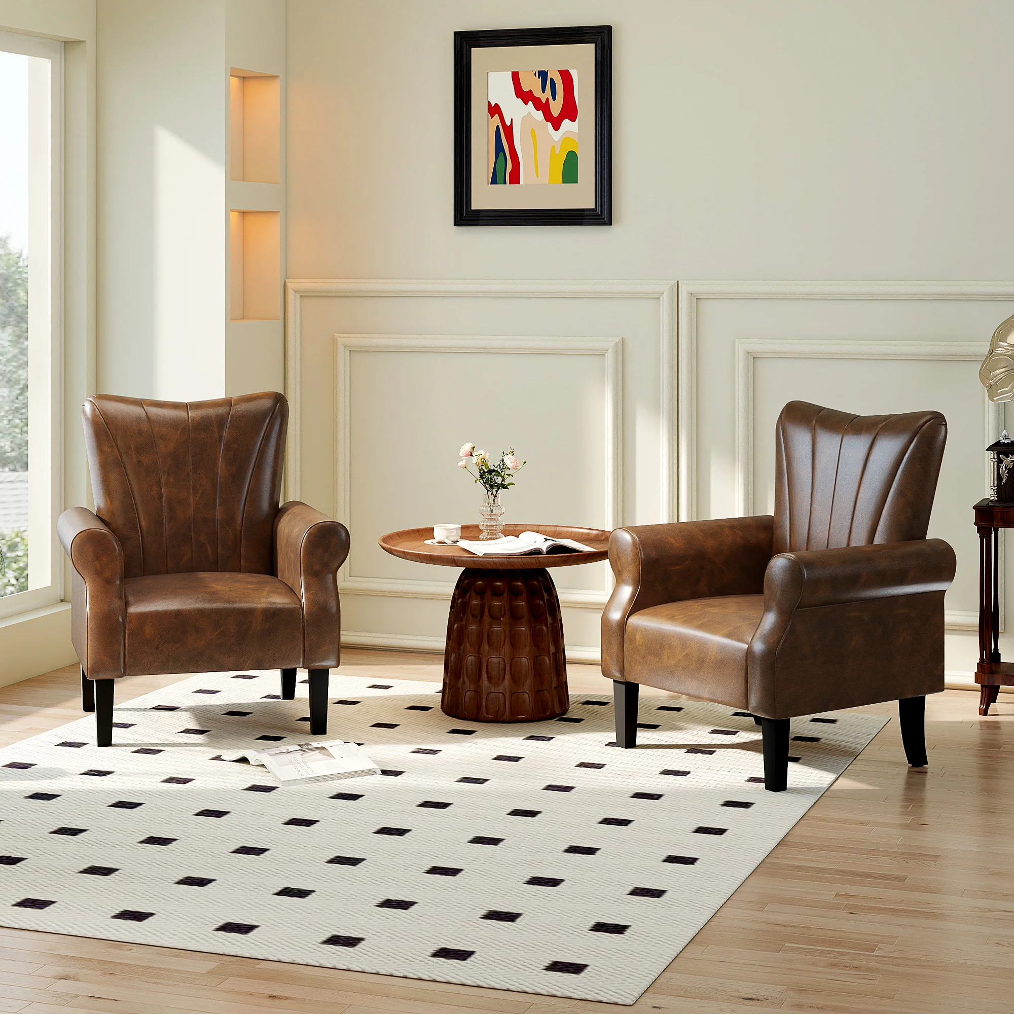 HOMCOM Upholstered Modern Accent Chair, Armchair With Wood Legs, Brown - Image 8