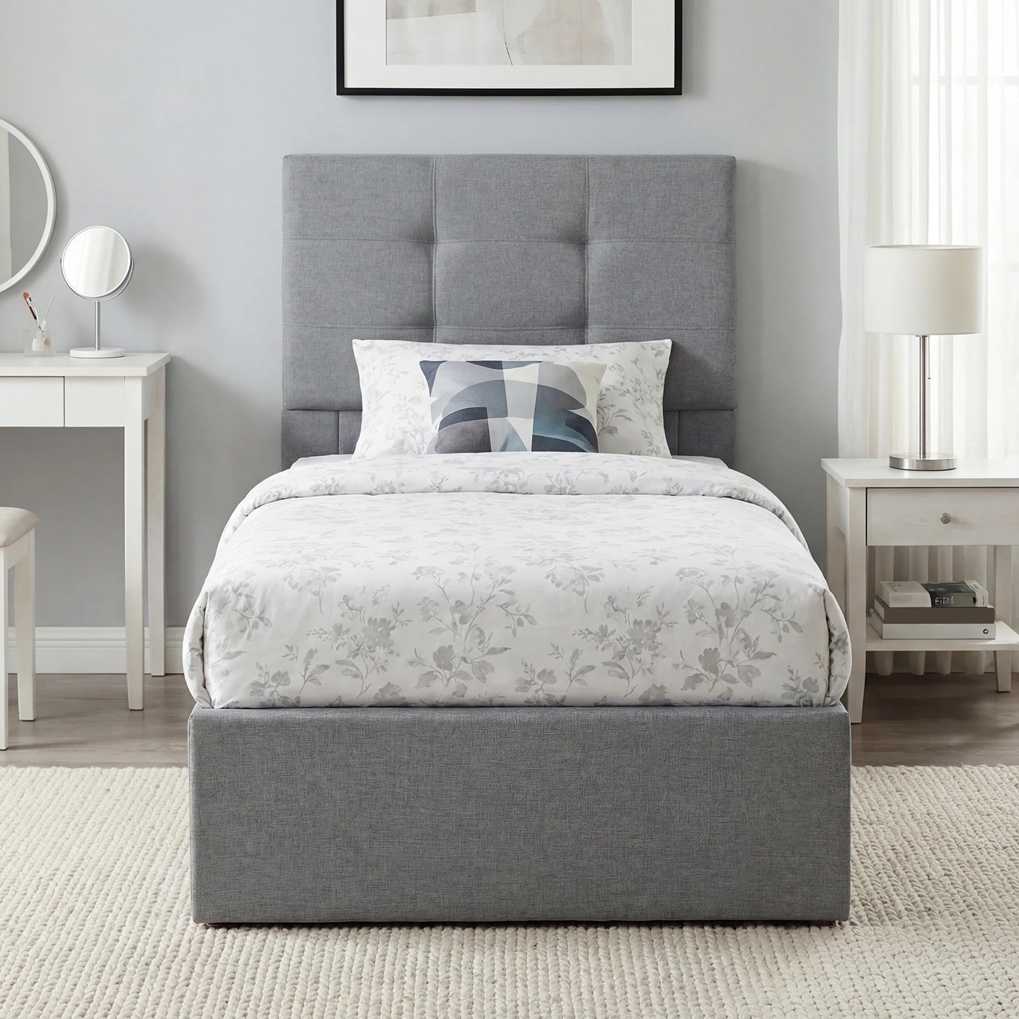 HOMCOM Upholstered Ottoman Bed, 3ft Single Storage Bed Frame, Grey - Image 2