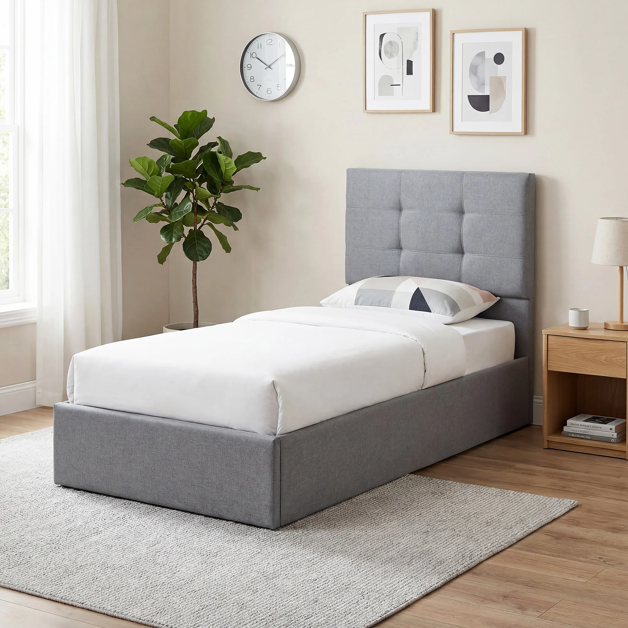 HOMCOM Upholstered Ottoman Bed, 3ft Single Storage Bed Frame, Grey - Image 8