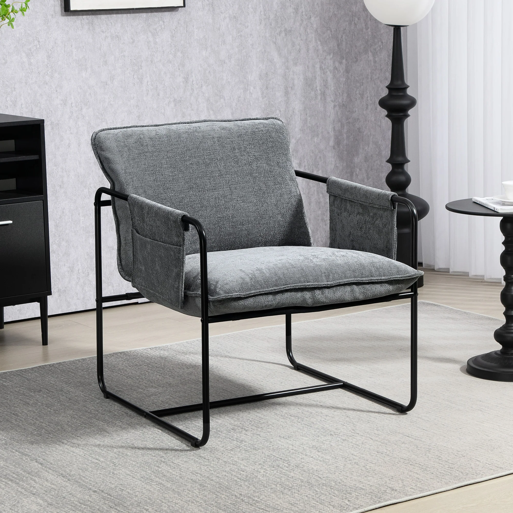HOMCOM Upholstered Reading Chair with Side Pockets and Steel Frame - Image 11