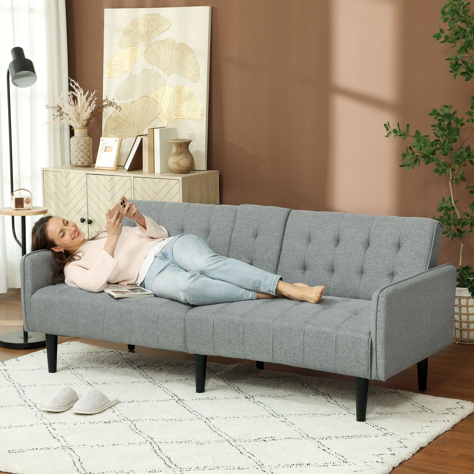 HOMCOM Upholstered Sofa Bed 3 Seater Home Theater With Storage - Image 11
