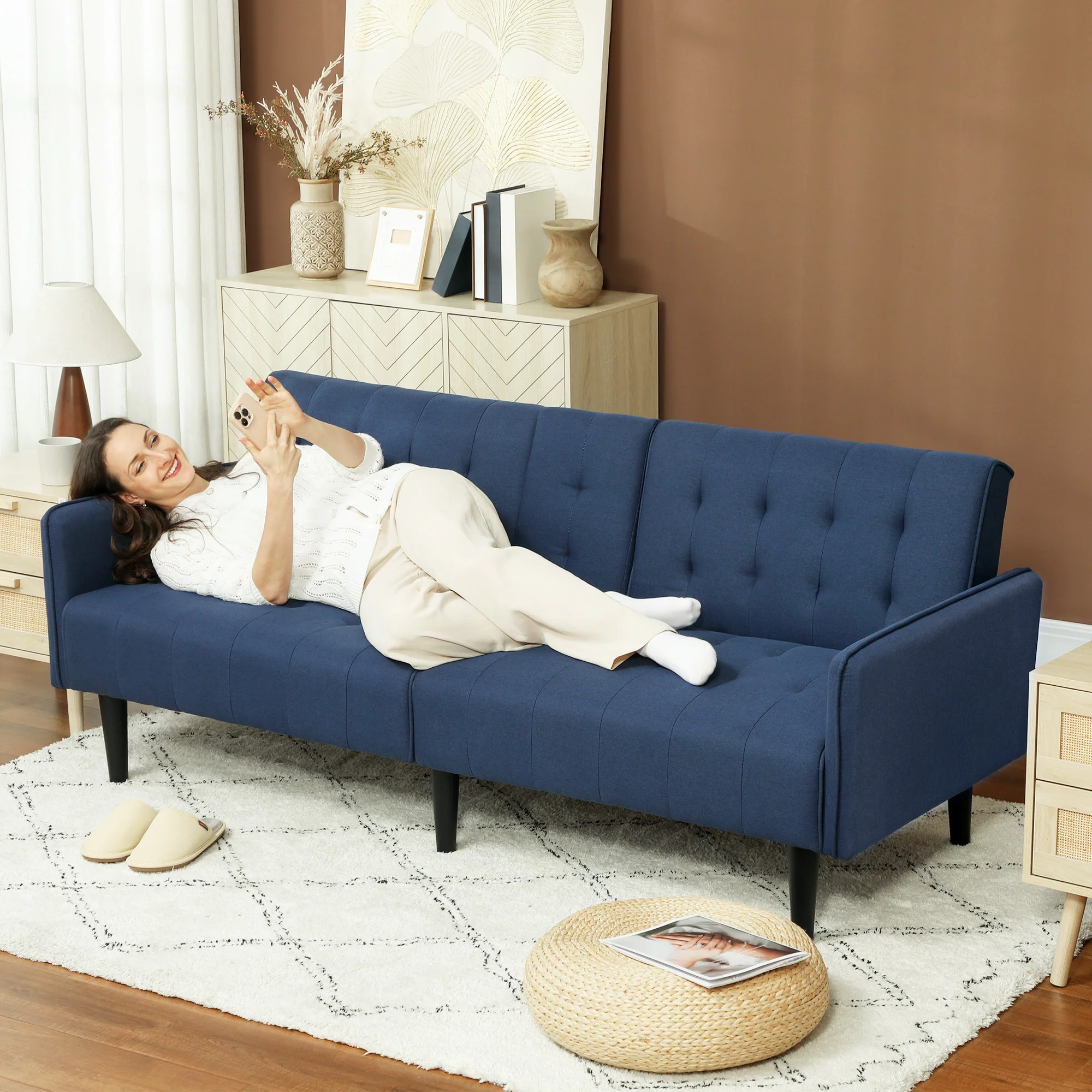 HOMCOM Upholstered Sofa Bed 3 Seater Home Theater With Storage - Image 2