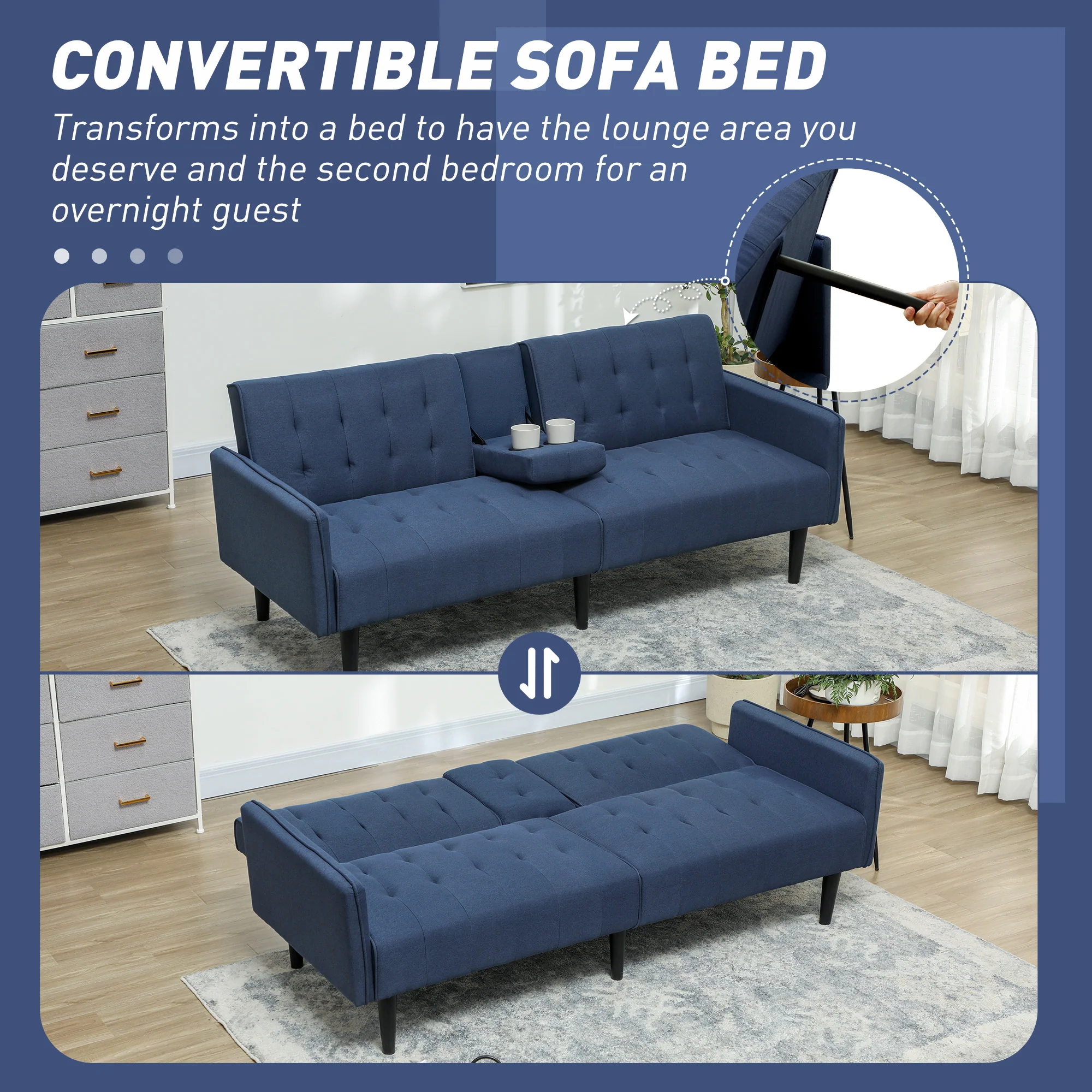 HOMCOM Upholstered Sofa Bed 3 Seater Home Theater With Storage - Image 4