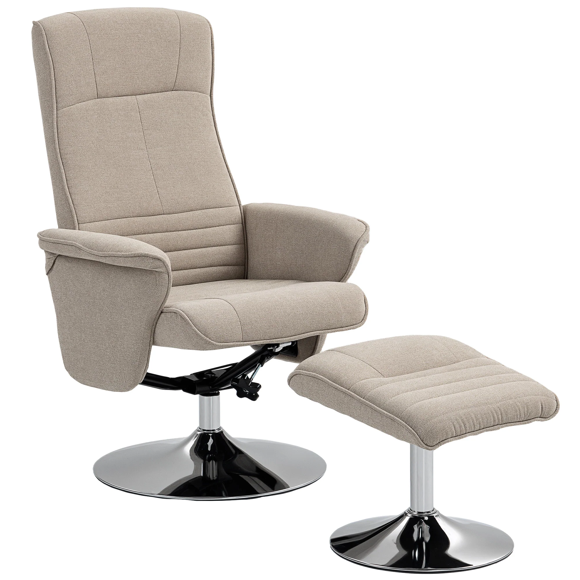 HOMCOM Upholstered Swivel Recliner Armchair With Ottoman, Beige