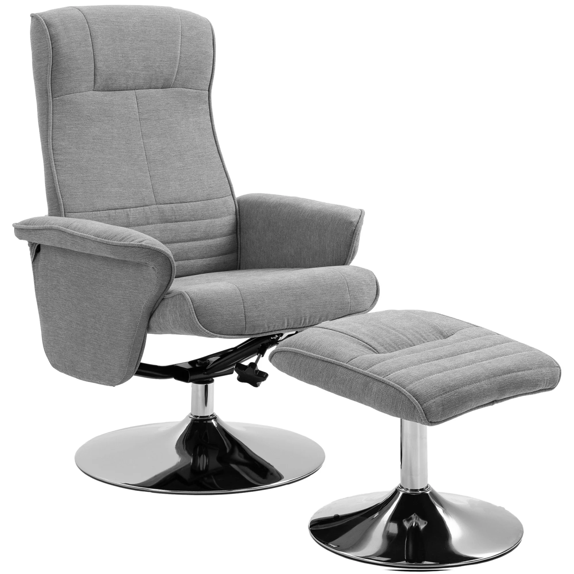 HOMCOM Upholstered Swivel Recliner Armchair With Ottoman, Grey
