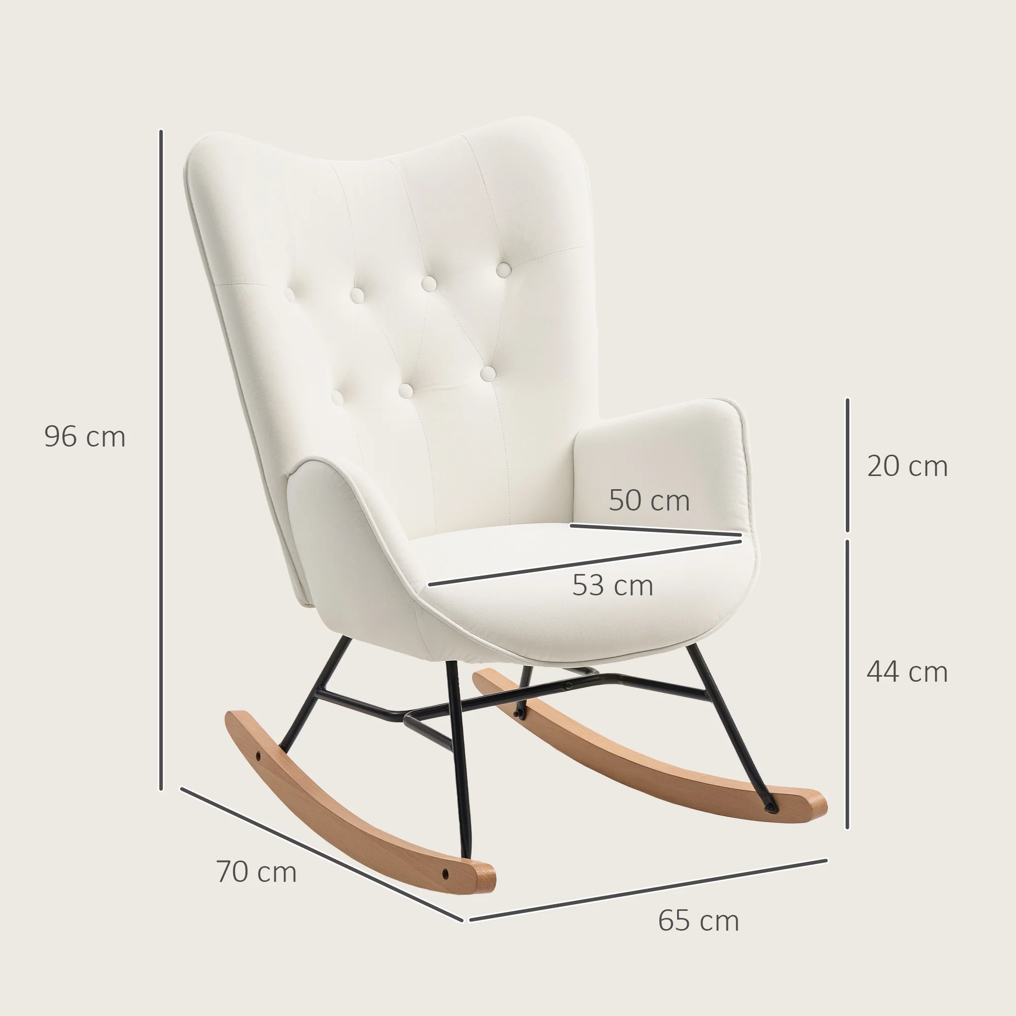 HOMCOM Upholstered Velvet Rocking Chair with Solid Wood Legs, Cream - Image 5