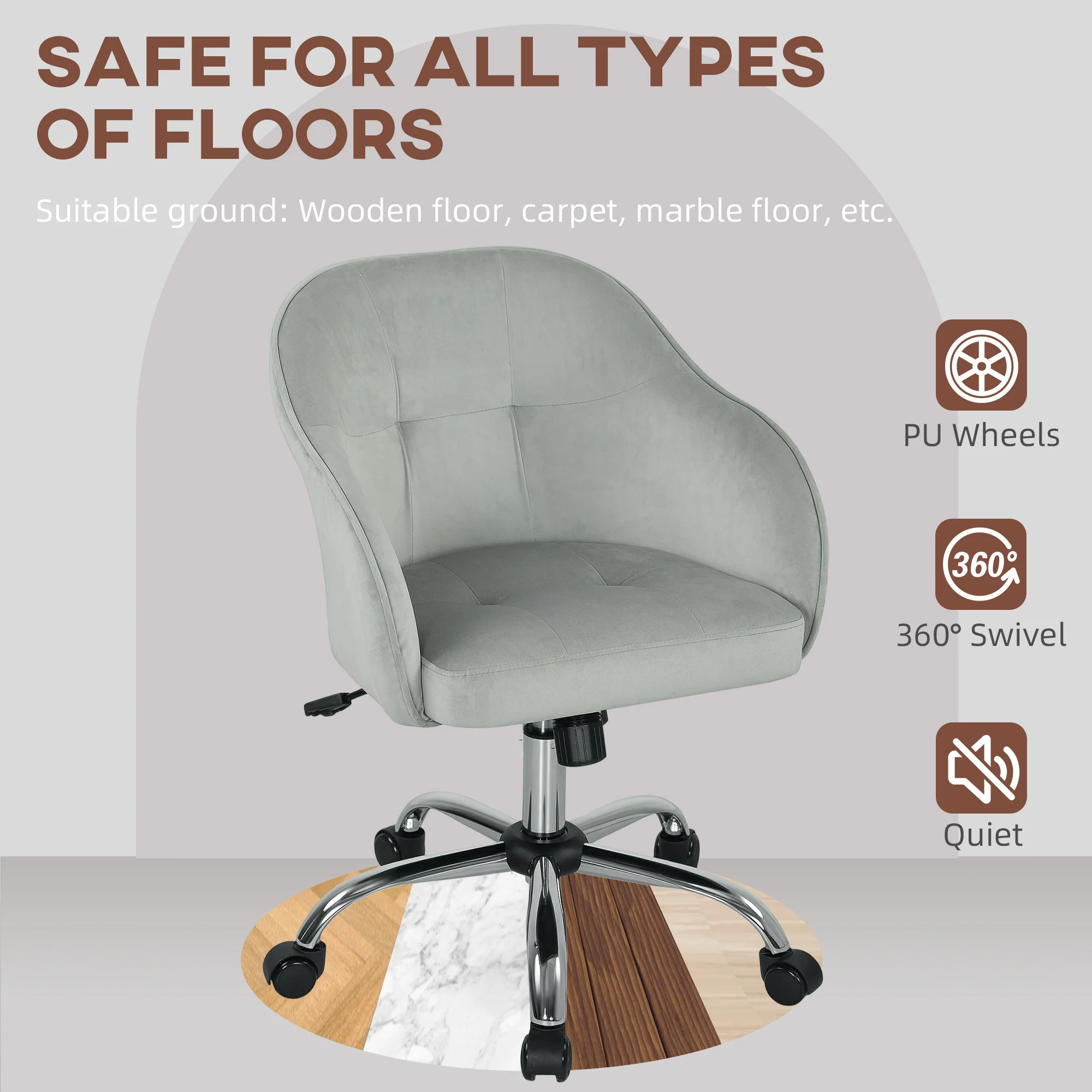 HOMCOM Vanity Chair For Desk, With Height Adjustable, Wheels - Image 13