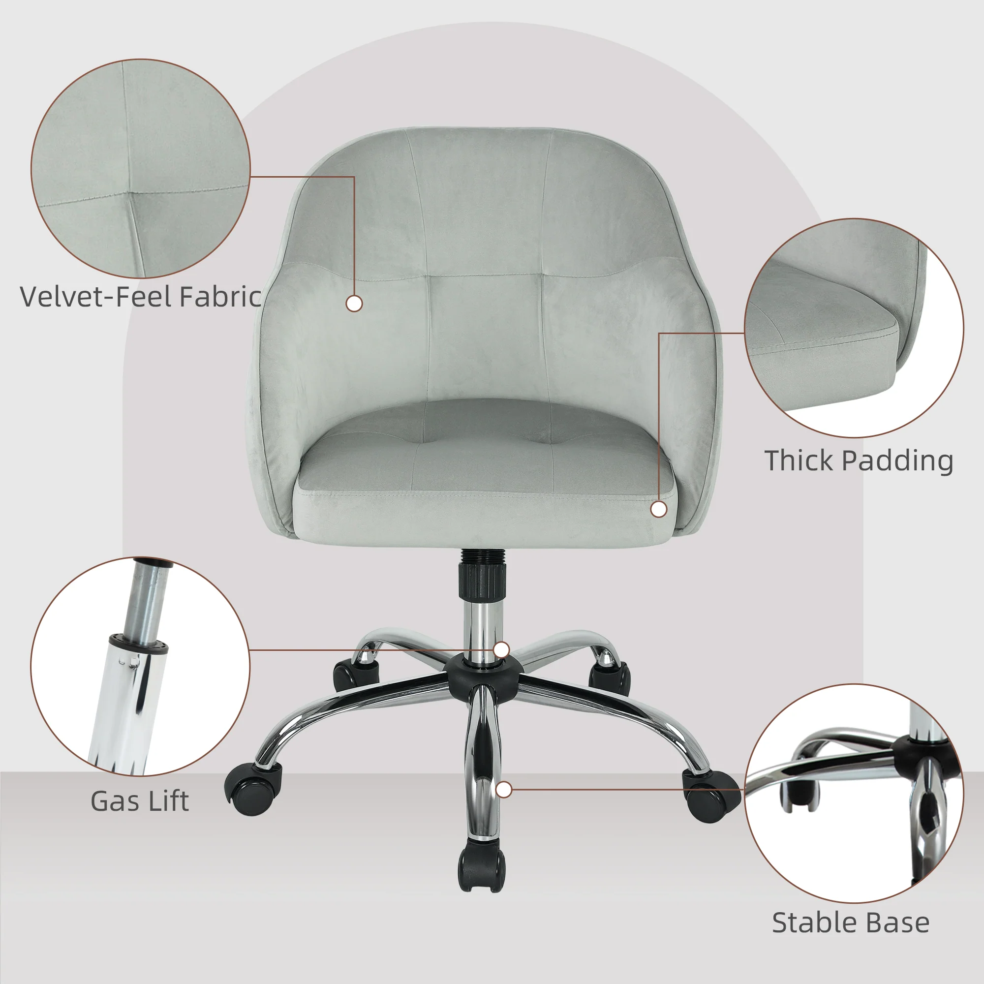 HOMCOM Vanity Chair For Desk, With Height Adjustable, Wheels - Image 15