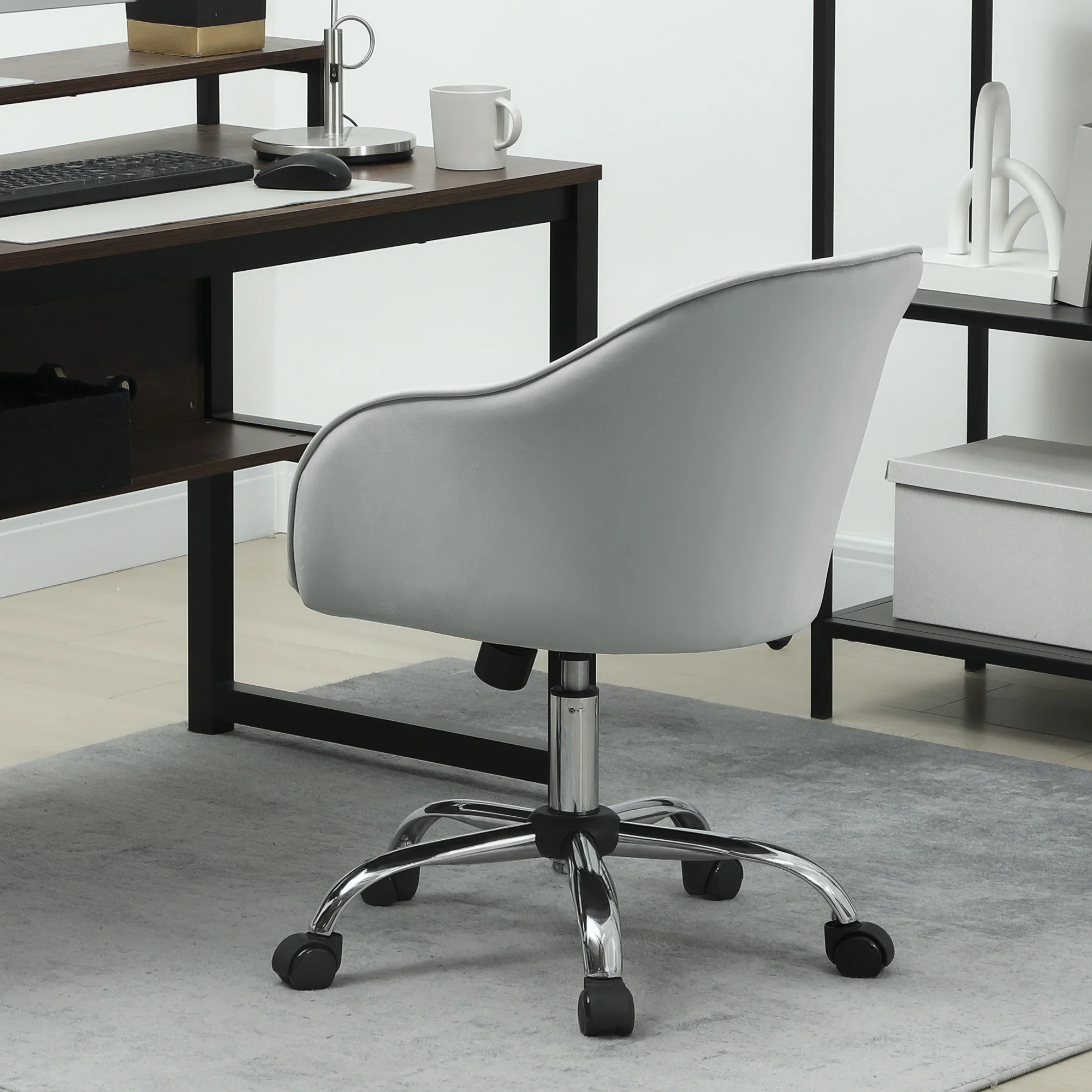 HOMCOM Vanity Chair For Desk, With Height Adjustable, Wheels - Image 17