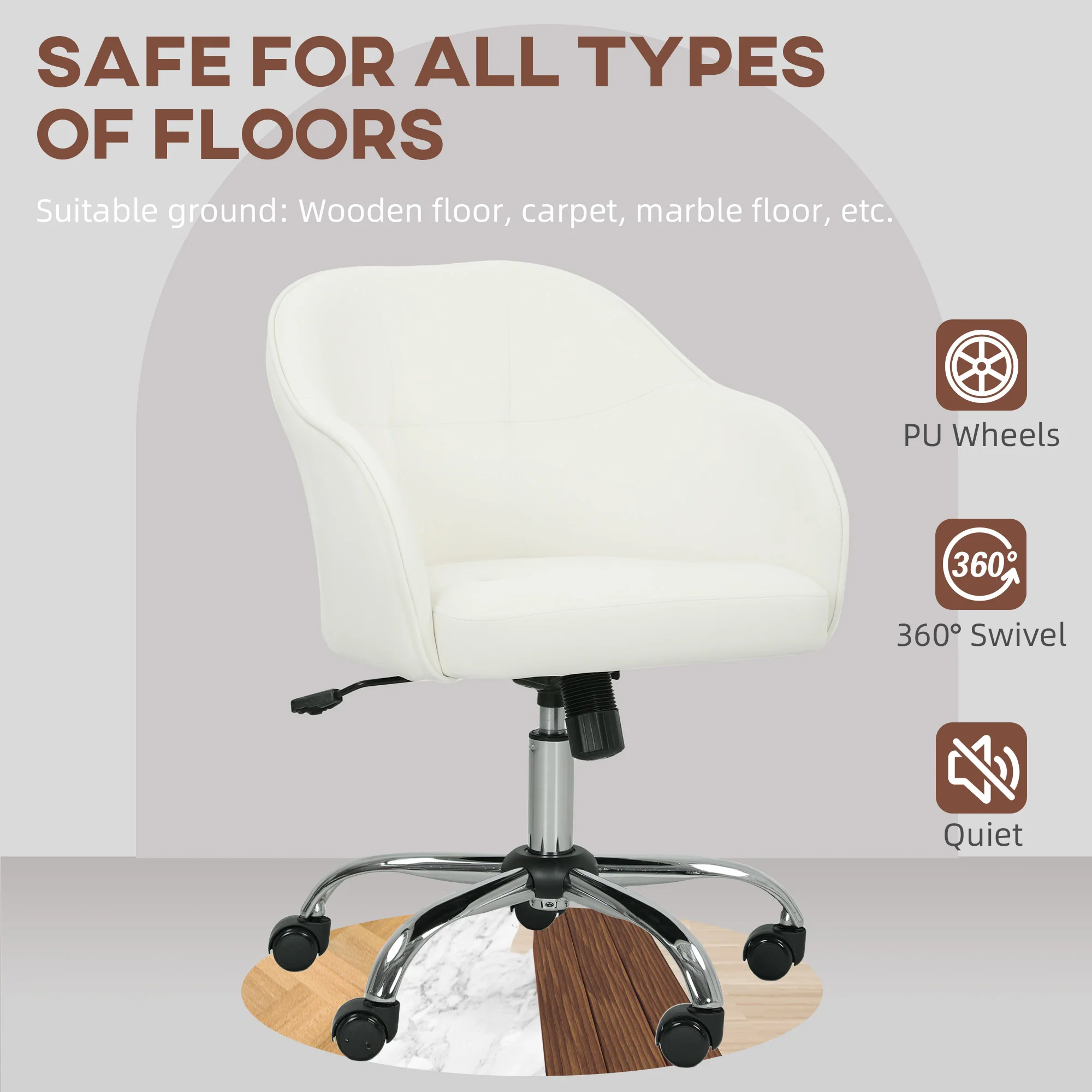 HOMCOM Vanity Chair For Desk, With Height Adjustable, Wheels - Image 4