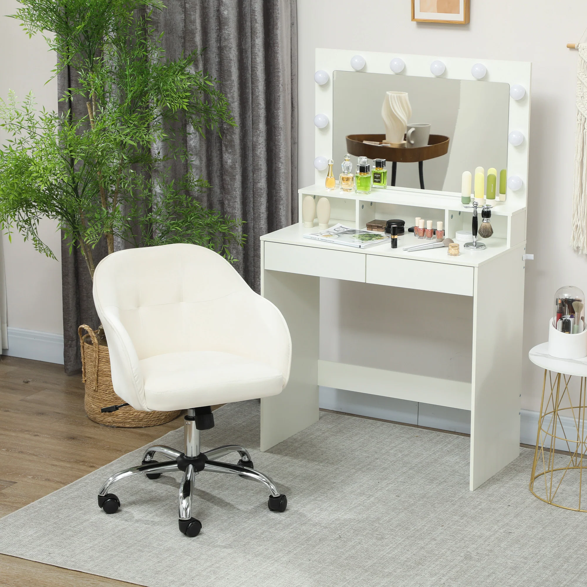 HOMCOM Vanity Chair For Desk, With Height Adjustable, Wheels - Image 8