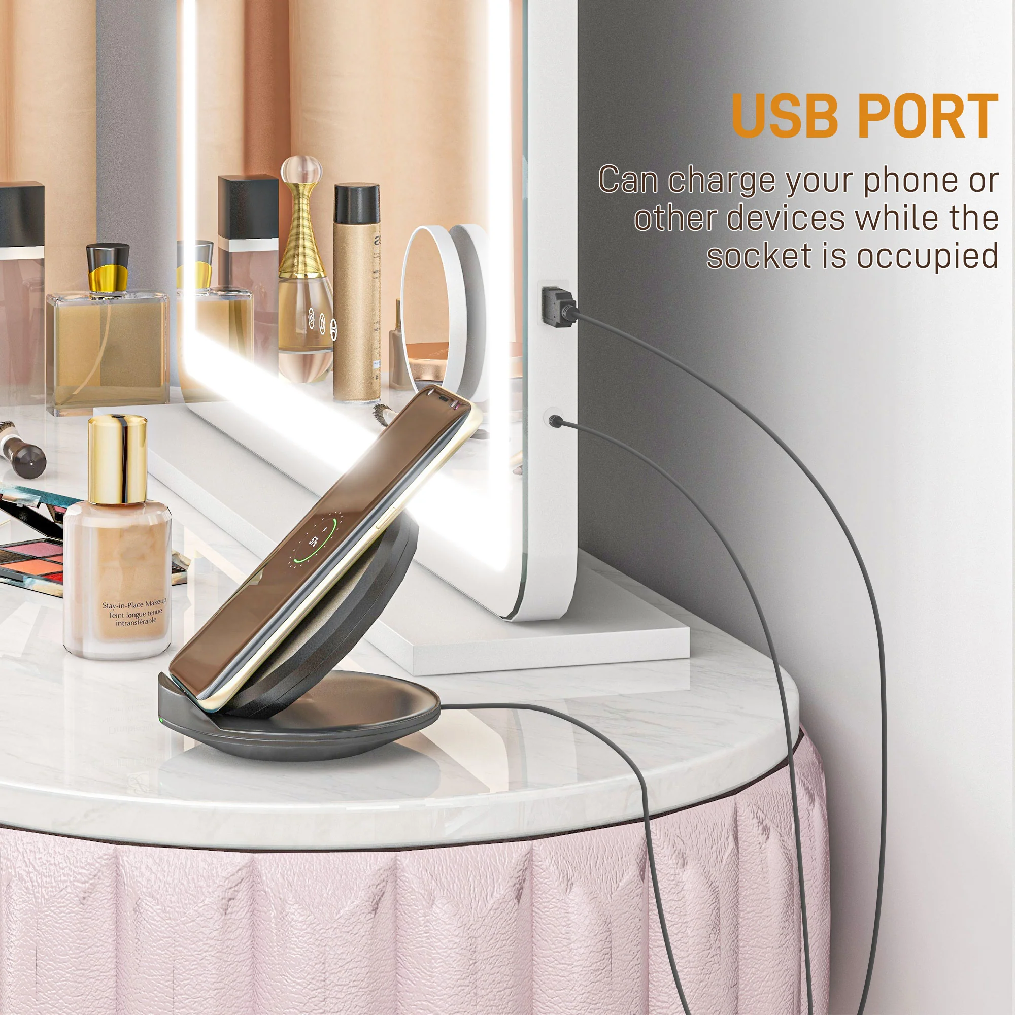 HOMCOM Vanity Mirror with Lights, 10X Magnifying, USB Charging Port, White - Image 3