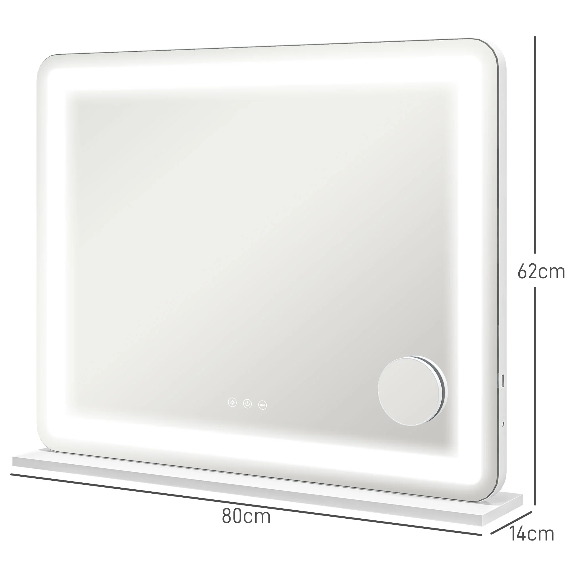 HOMCOM Vanity Mirror with Lights, 10X Magnifying, USB Charging Port, White - Image 5