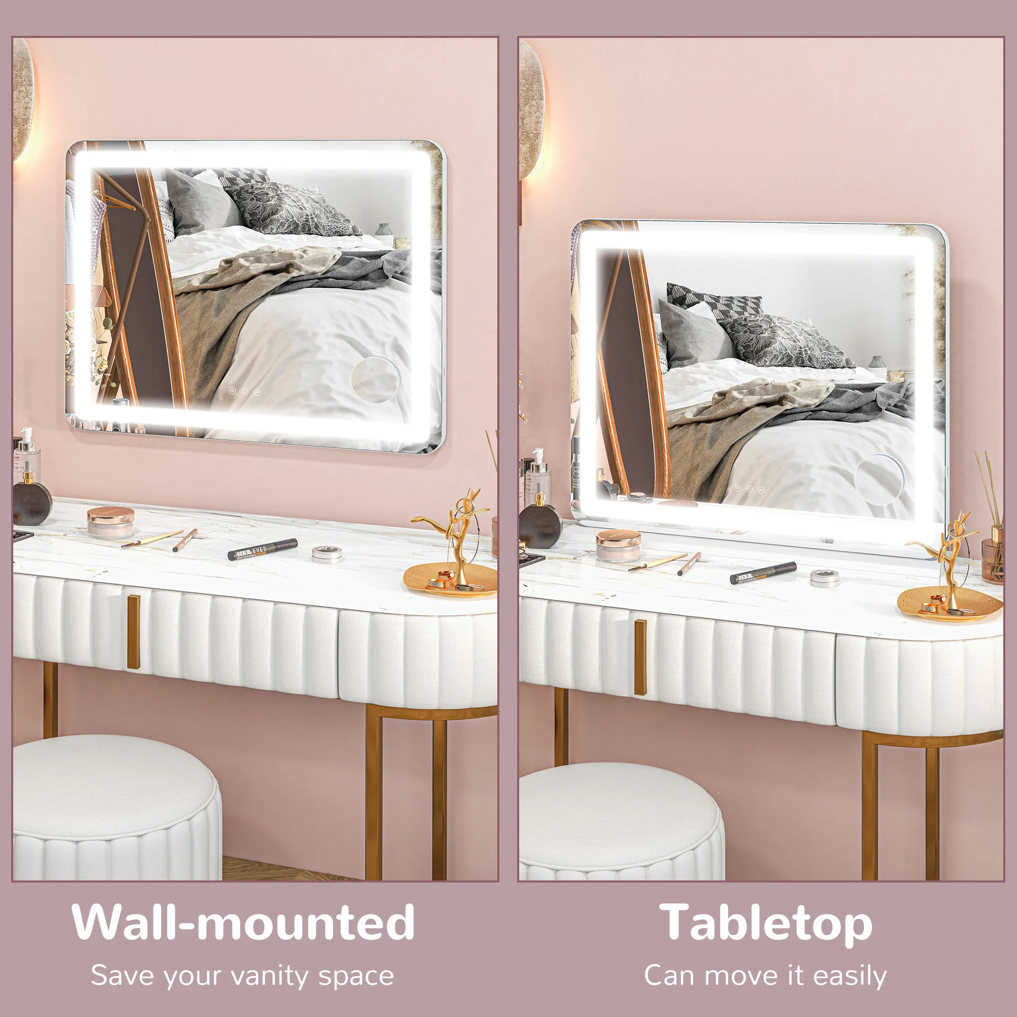 HOMCOM Vanity Mirror with Lights, 10X Magnifying, USB Charging Port, White - Image 8