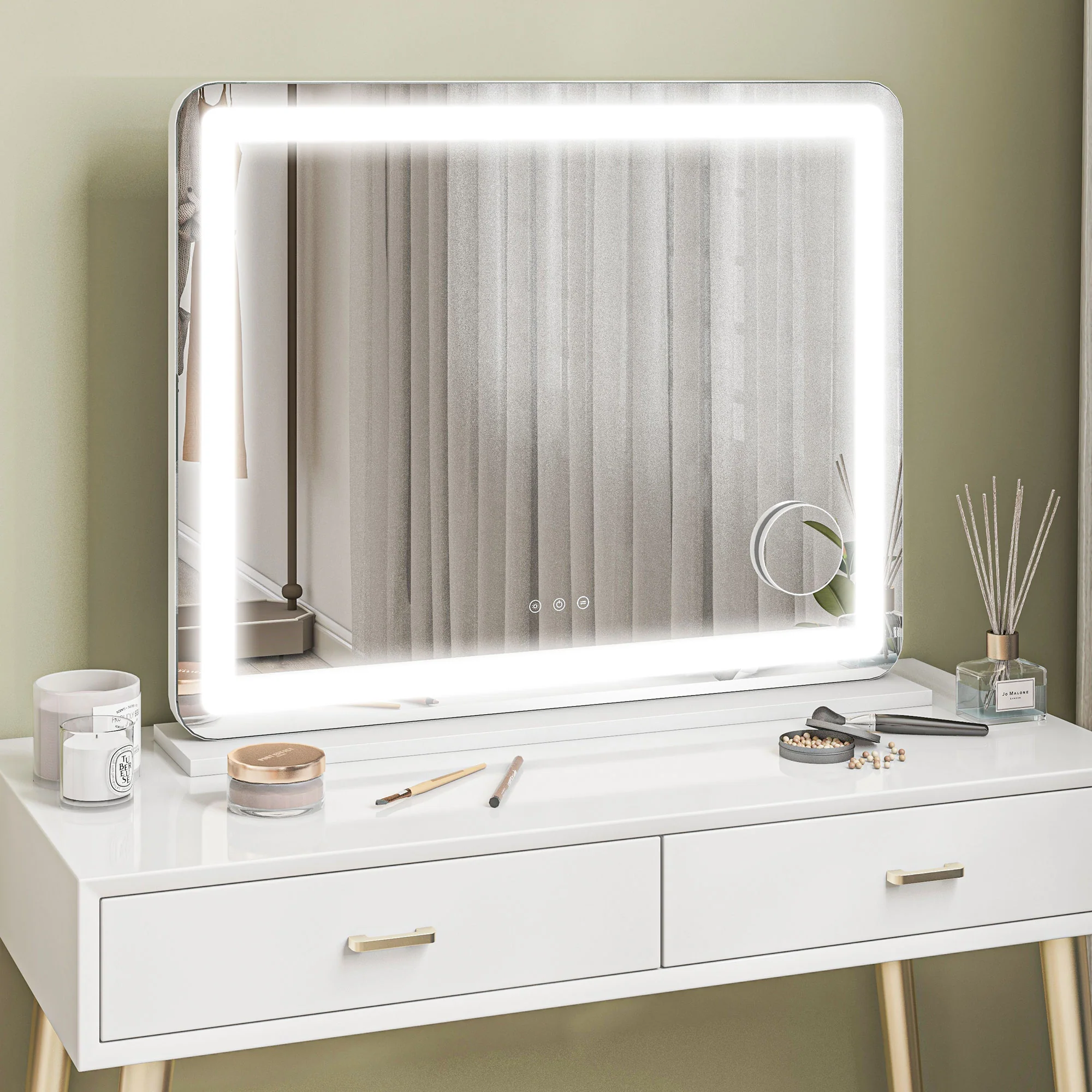 HOMCOM Vanity Mirror with Lights, 10X Magnifying, USB Charging Port, White - Image 9