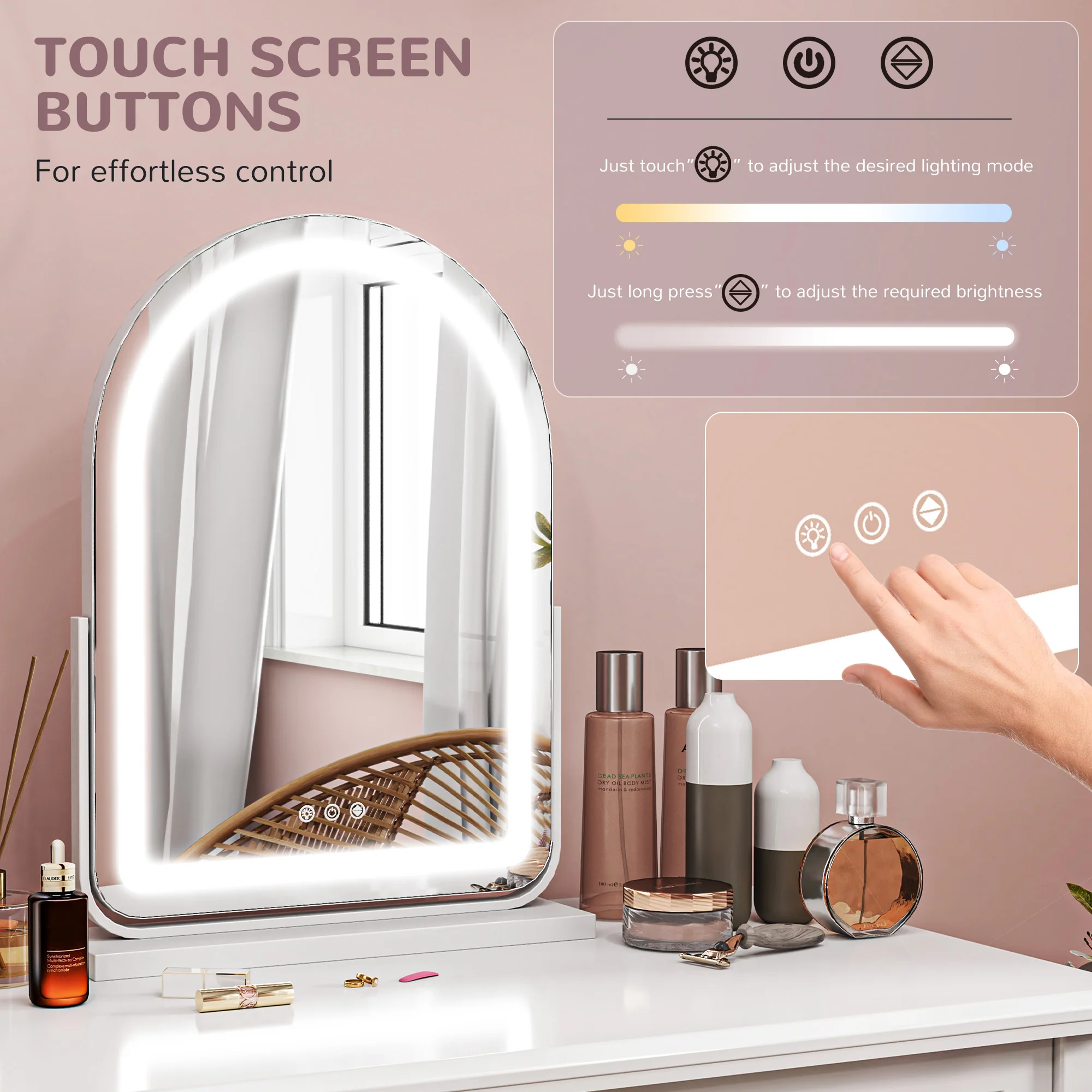 HOMCOM Vanity Mirror with Lights, 3 Colour, 360° Rotation, Touch Screen - Image 12